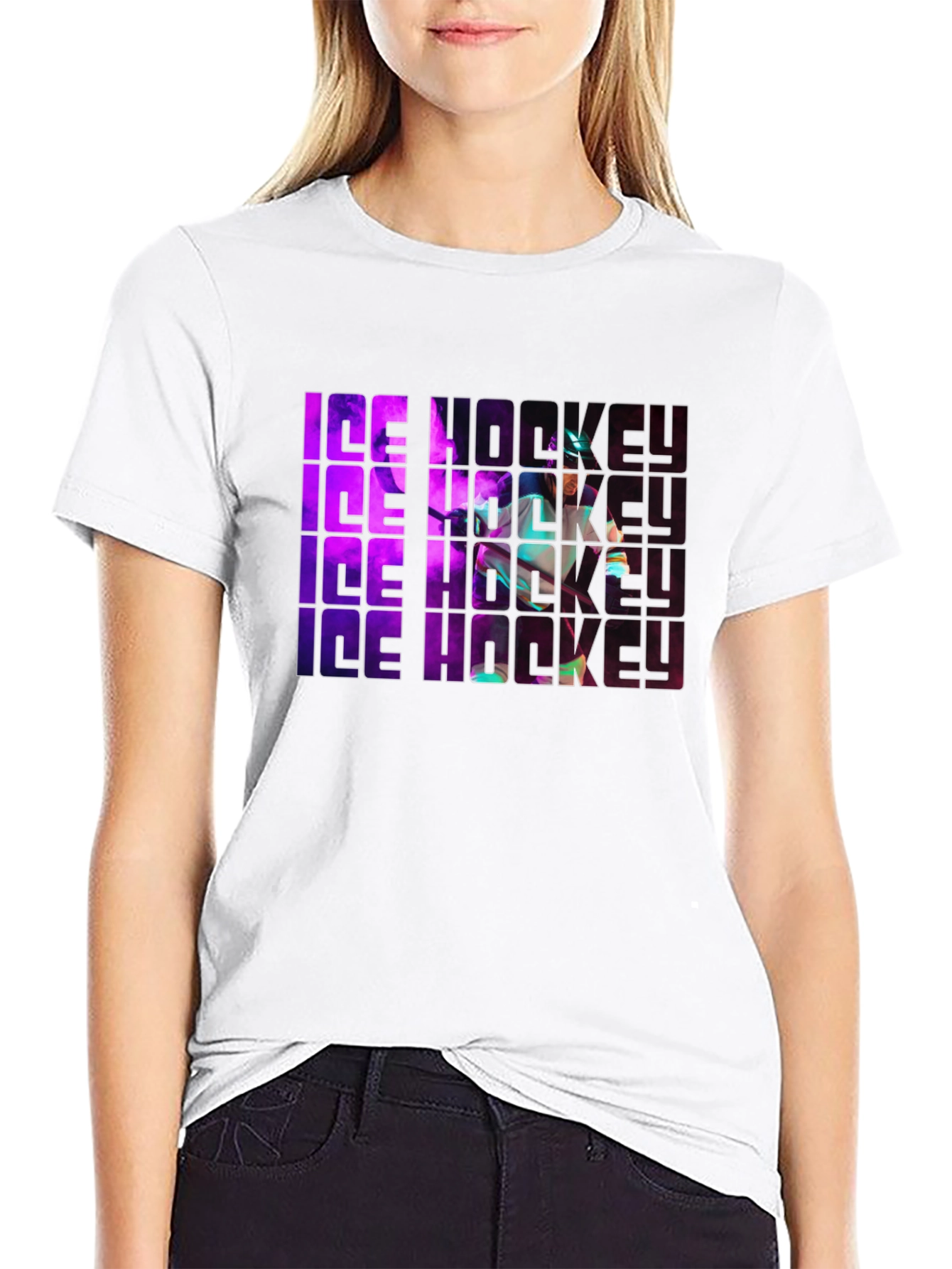Ice Hockey Graphic Print Black T-Shirt