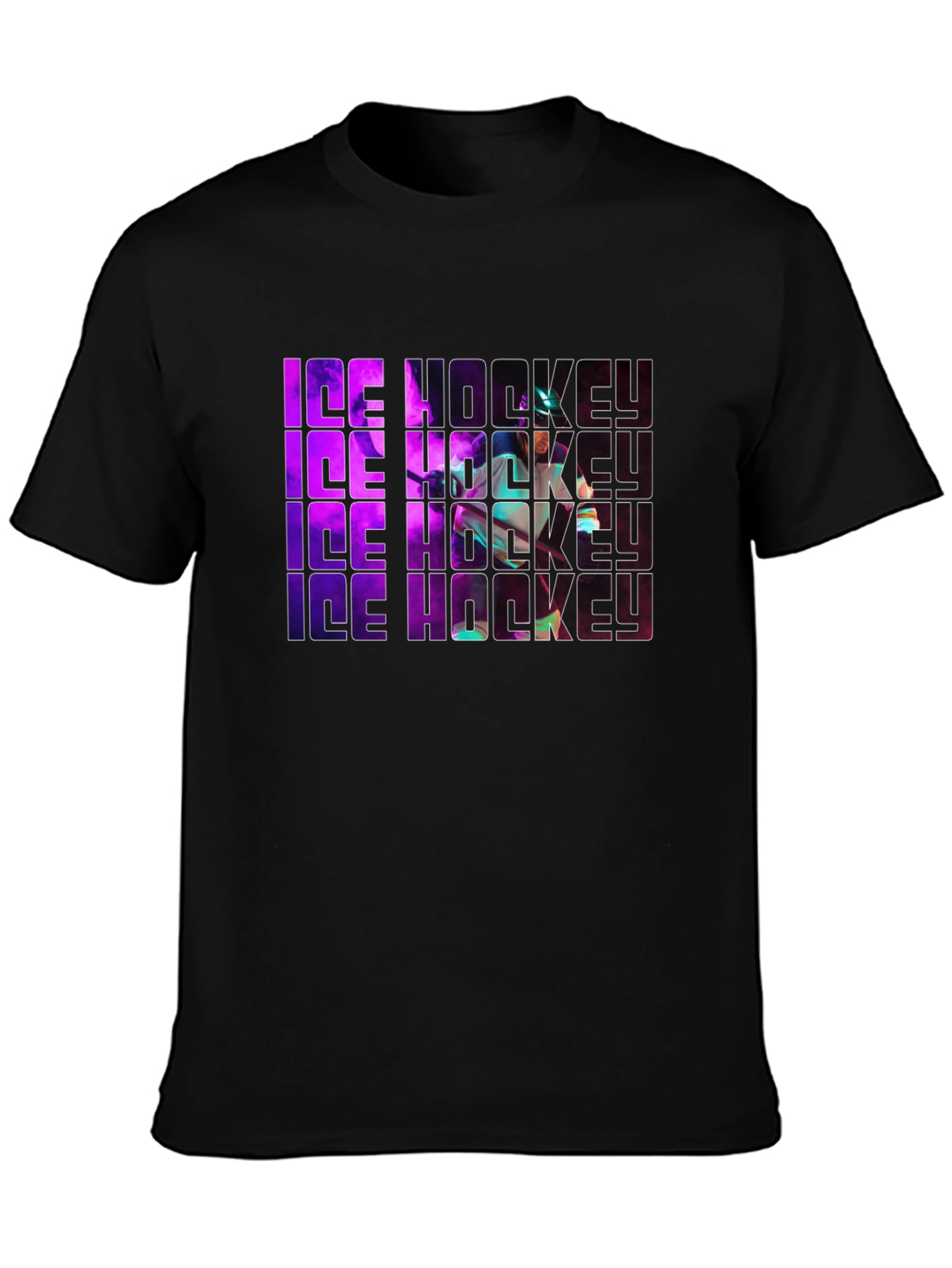 Ice Hockey Graphic Print Black T-Shirt