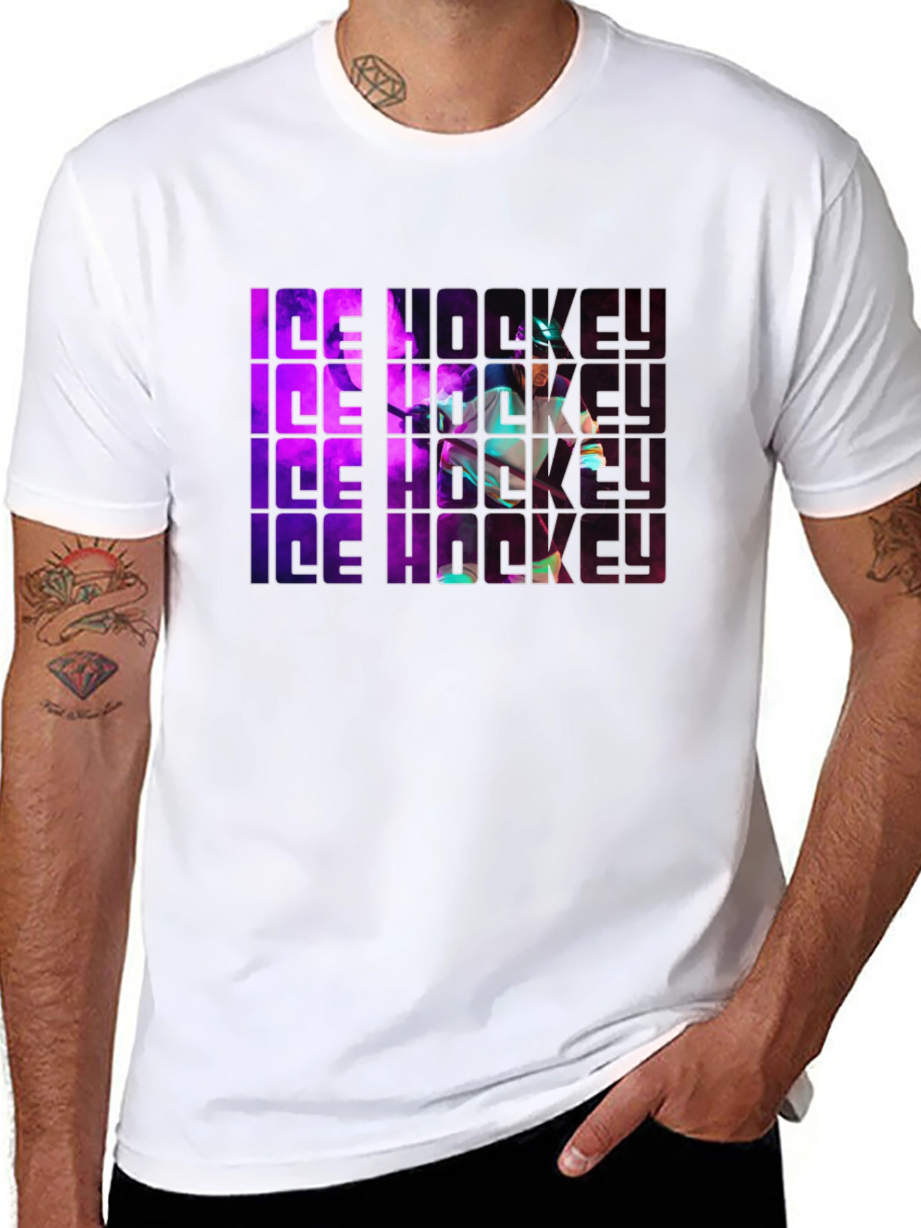 Ice Hockey Graphic Print Black T-Shirt