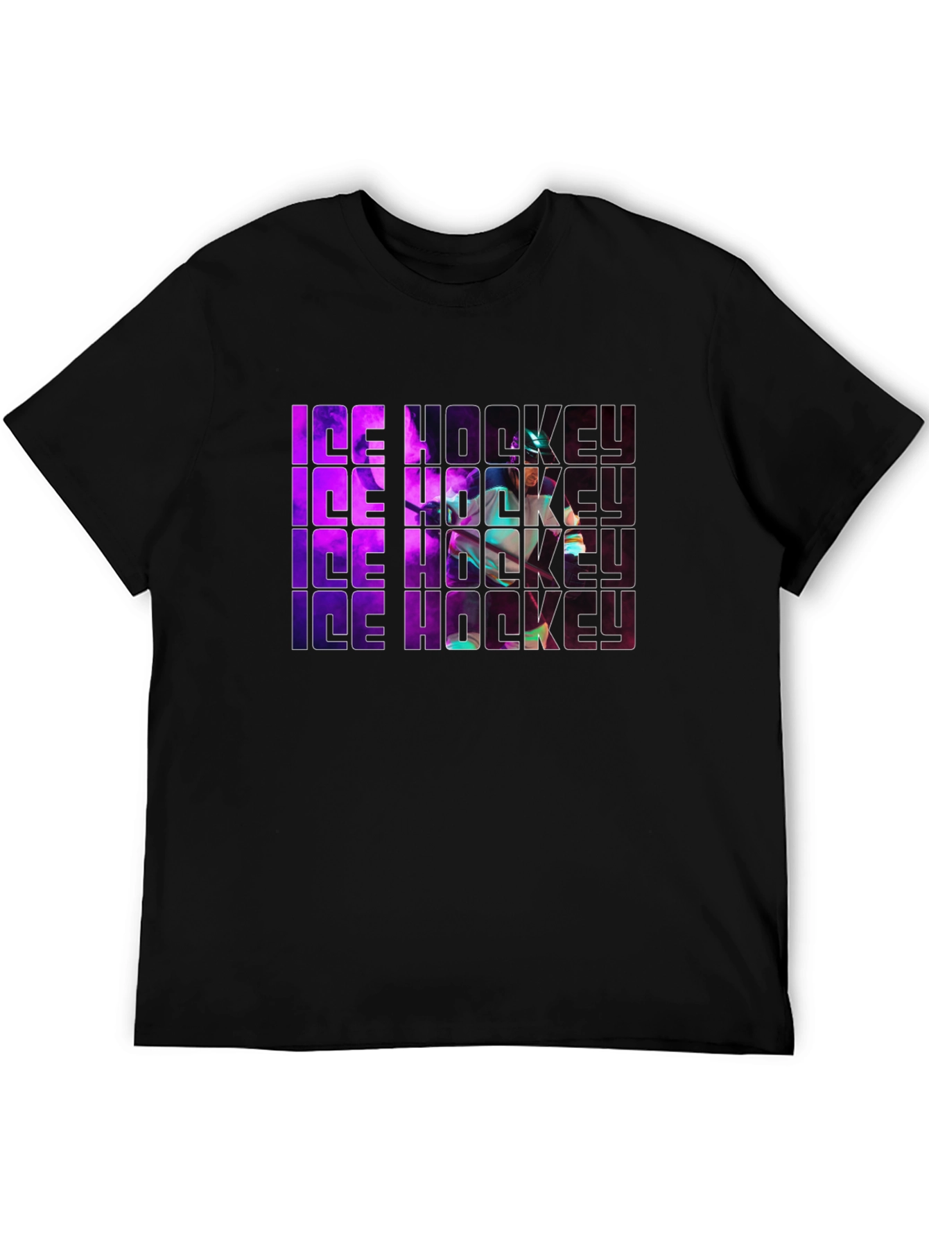 Ice Hockey Graphic Print Black T-Shirt