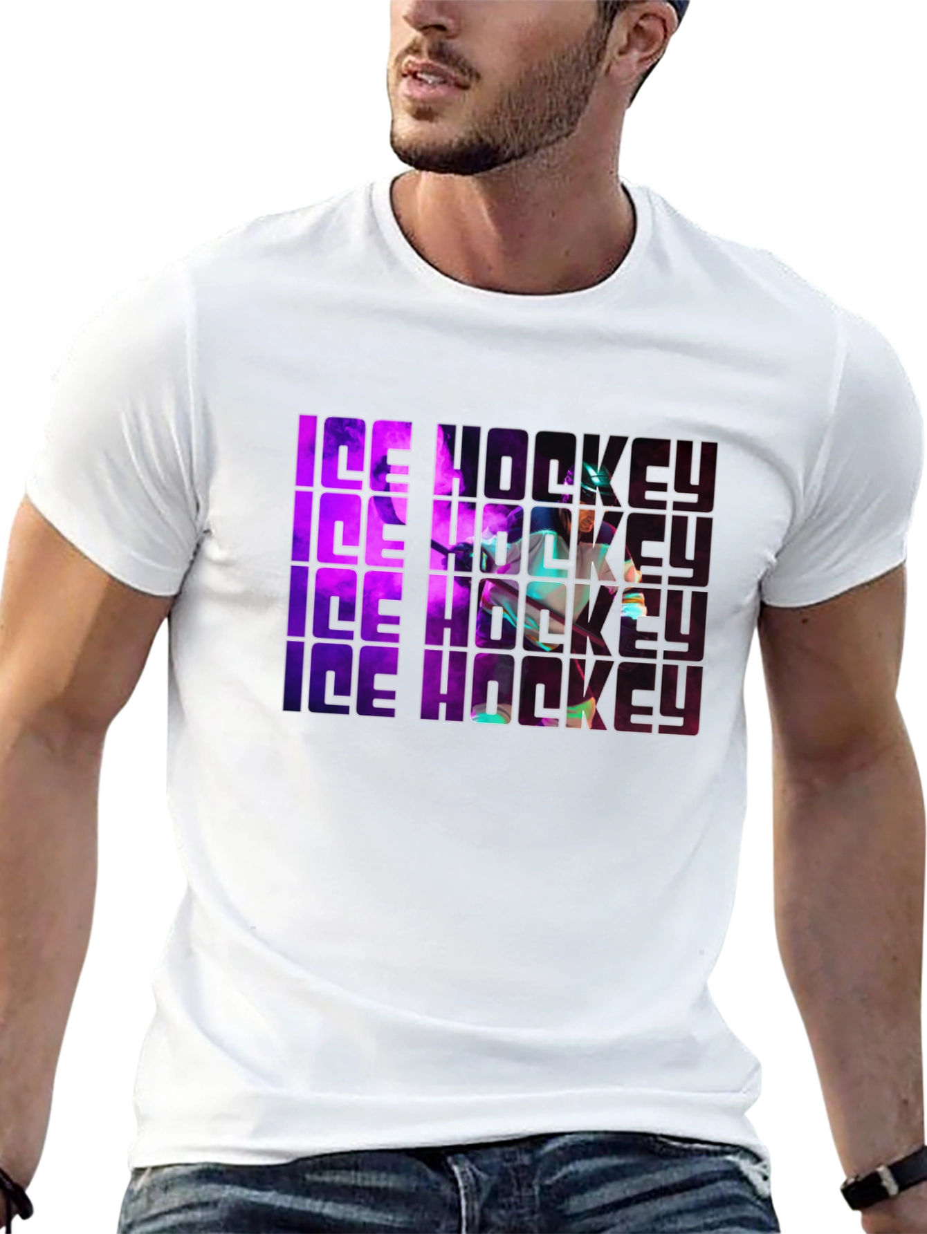 Ice Hockey Graphic Print Black T-Shirt