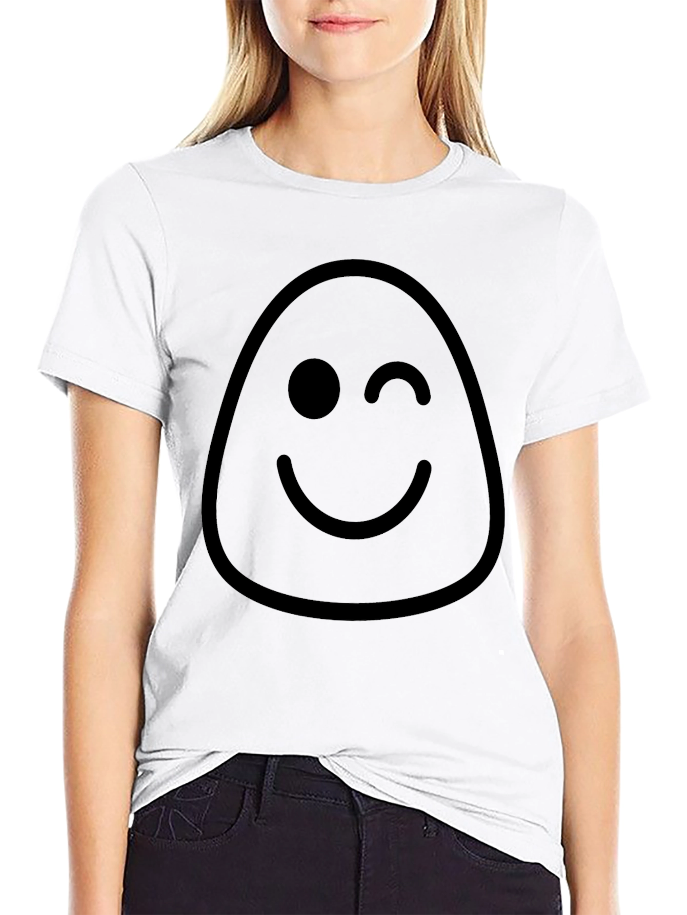 Winking Face Graphic T-Shirt - Casual Black Tee