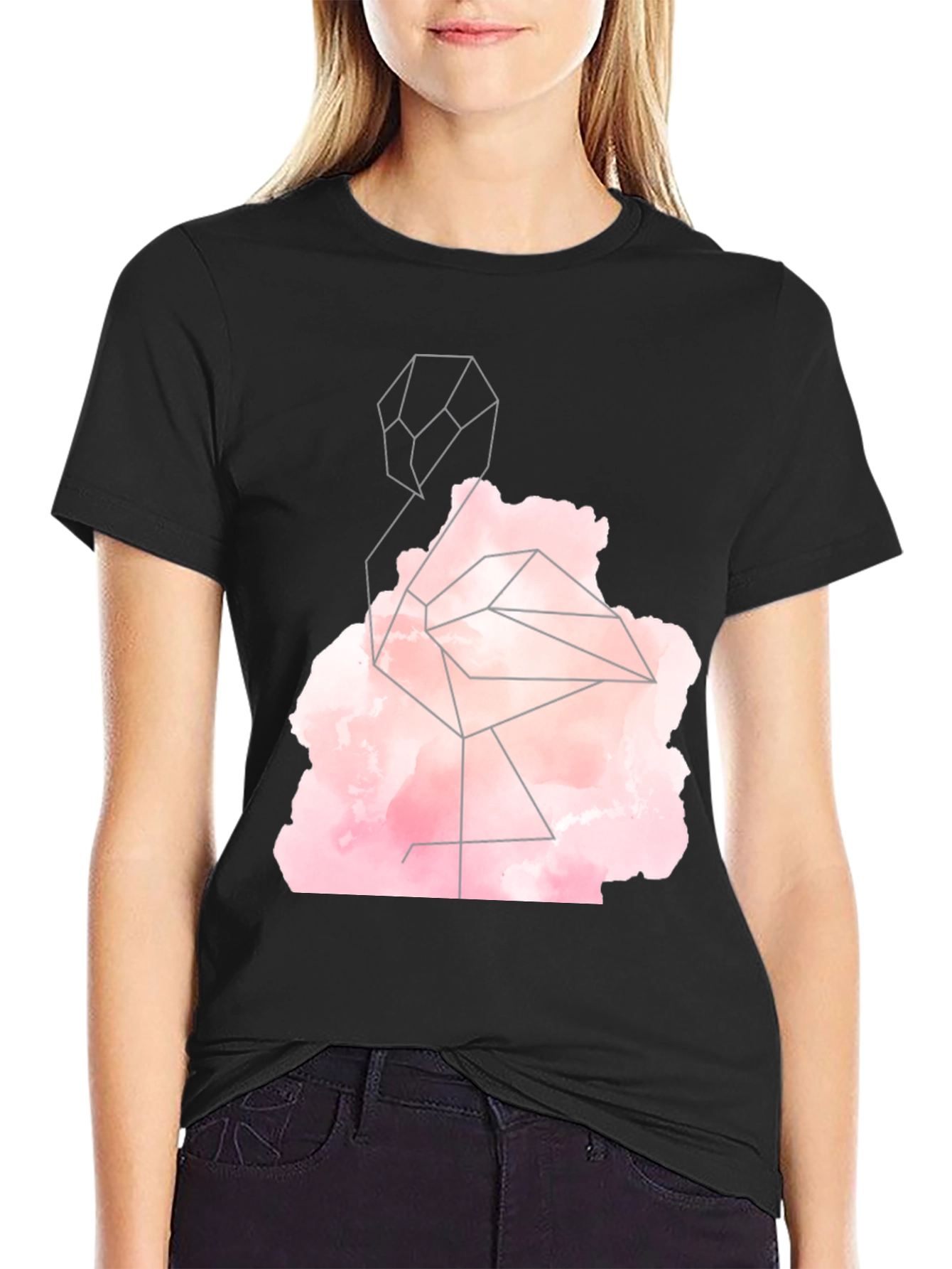 Geometric Flamingo Graphic Tee - Black