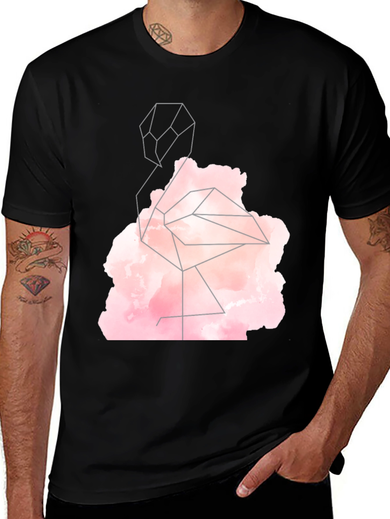 Geometric Flamingo Graphic Tee - Black