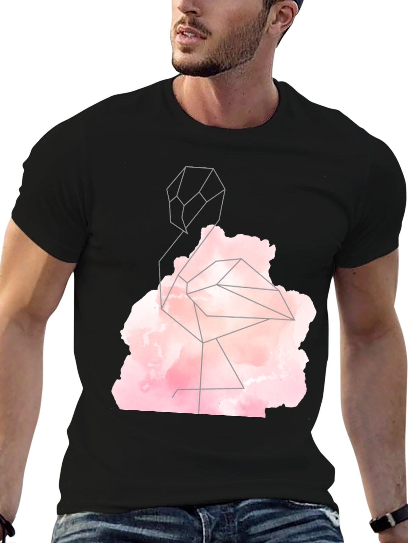 Geometric Flamingo Graphic Tee - Black