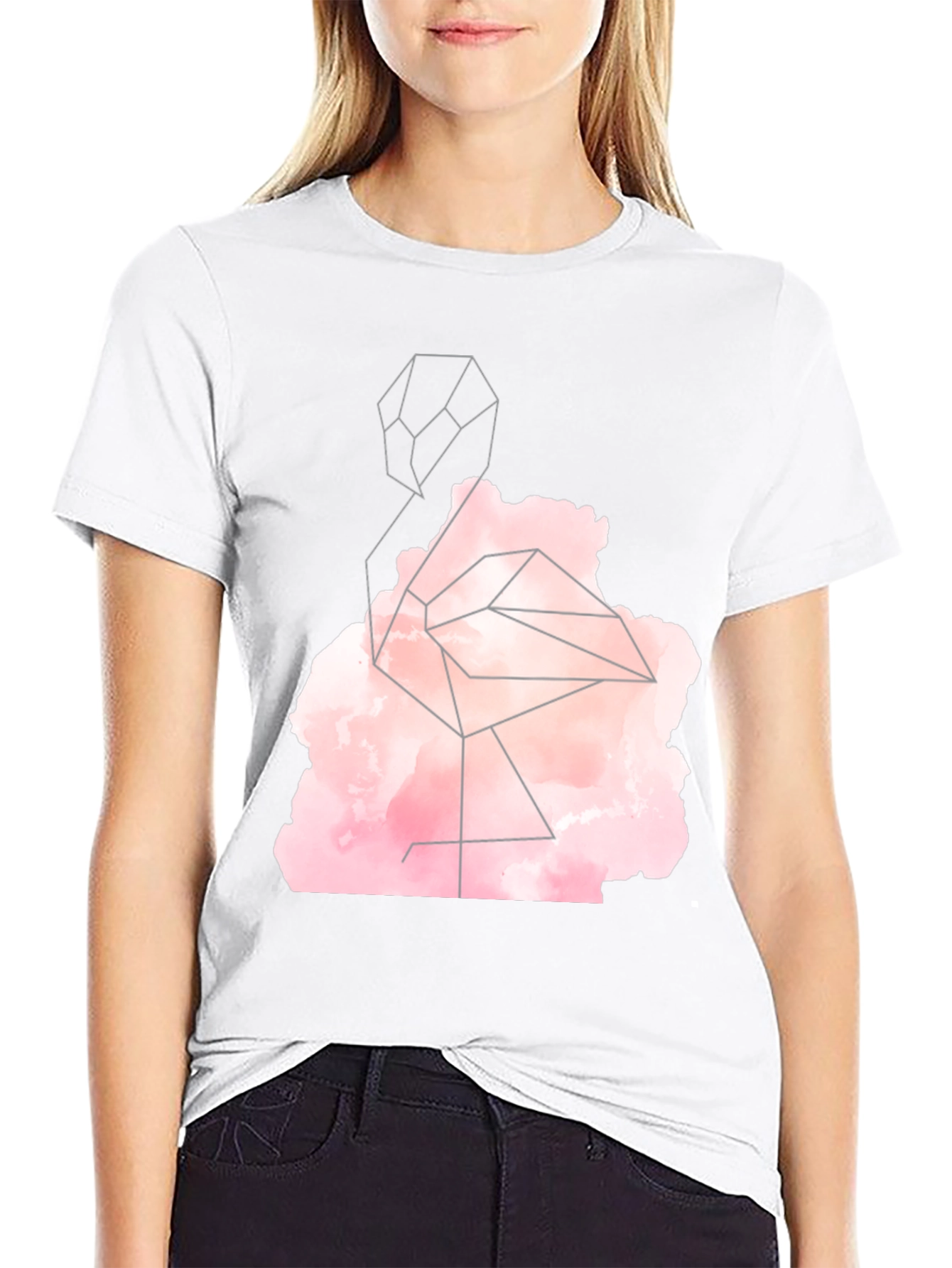 Geometric Flamingo Graphic Tee - Black