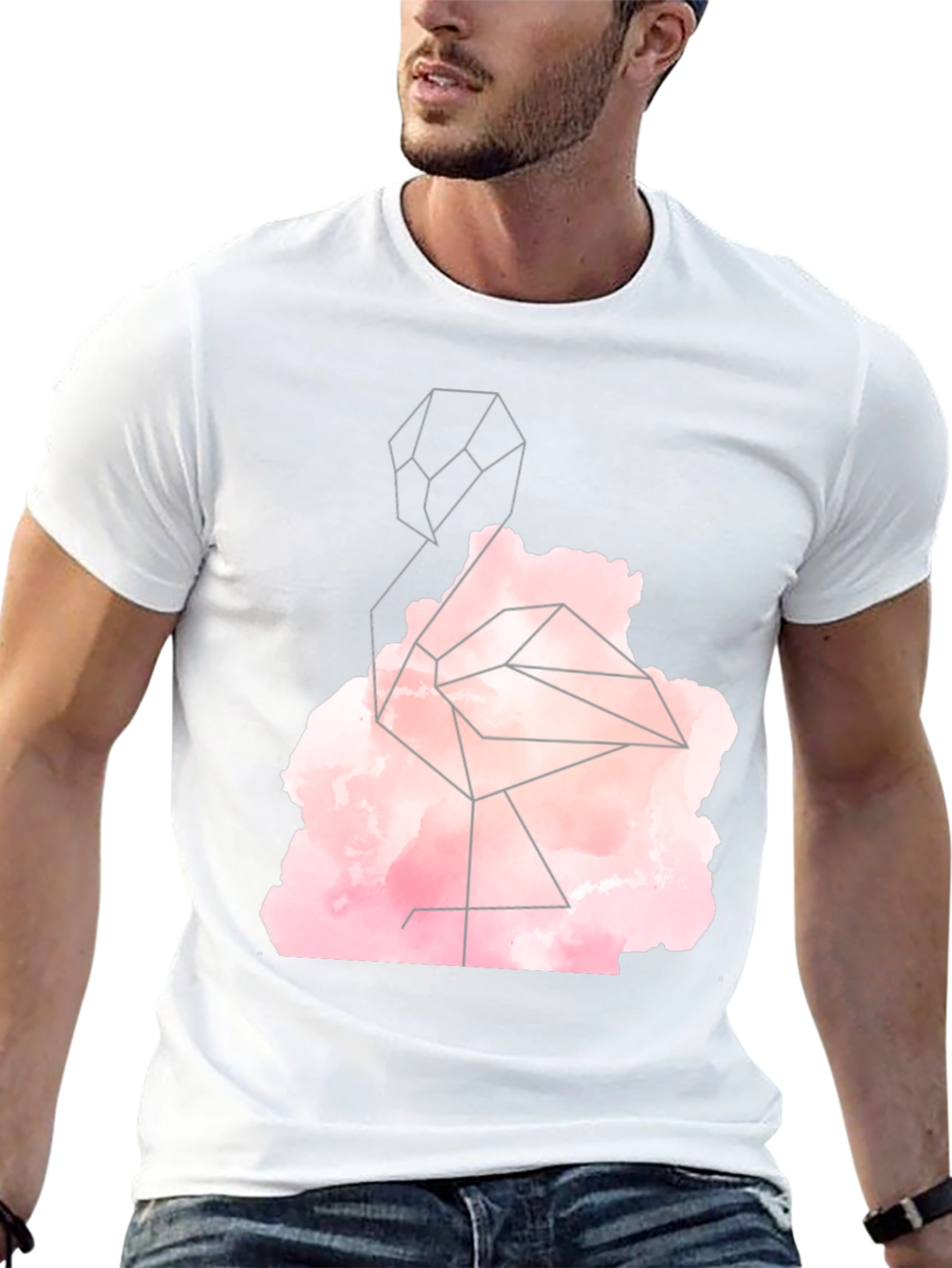 Geometric Flamingo Graphic Tee - Black