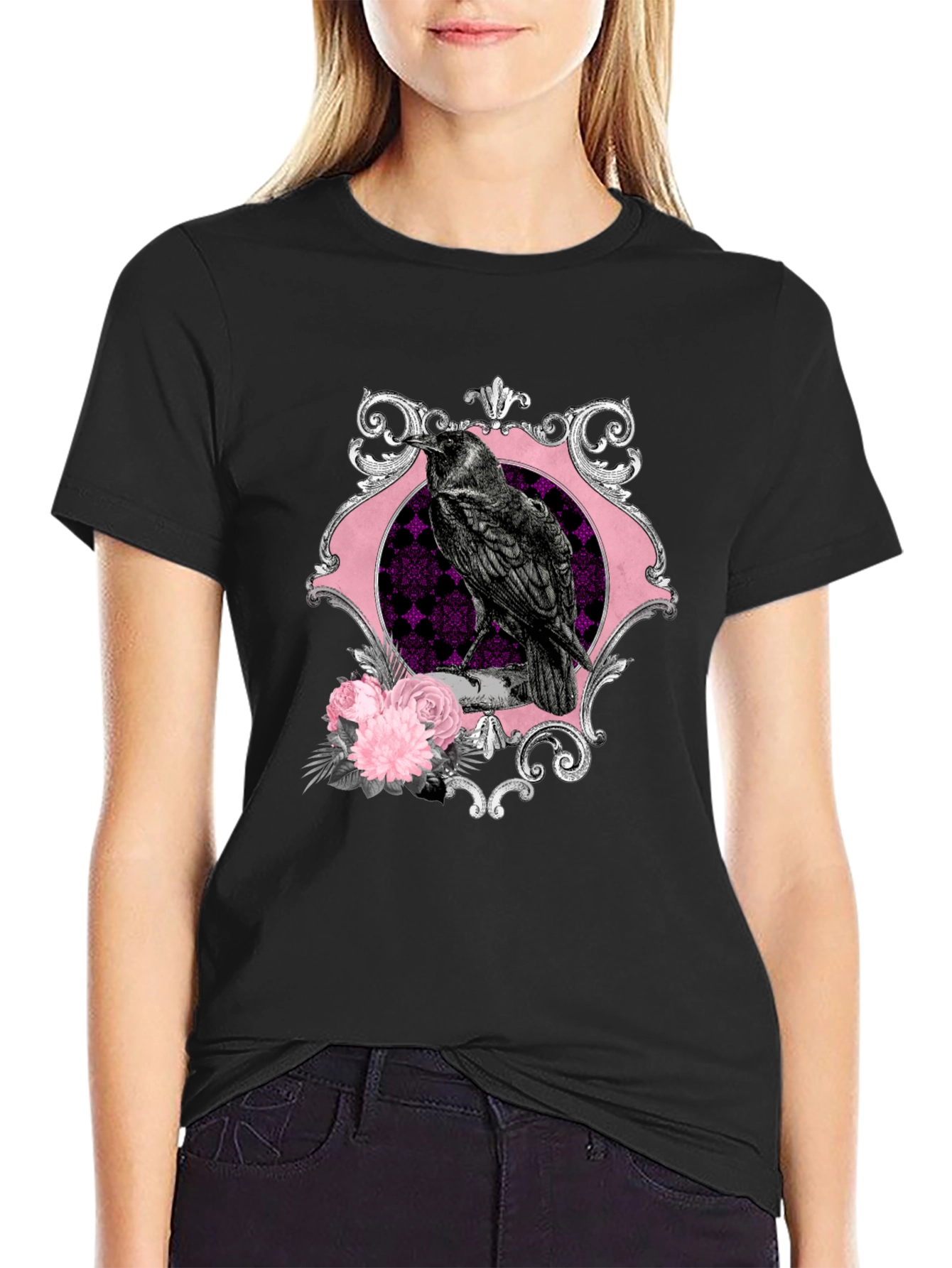 Raven & Roses Graphic Tee - Gothic Style