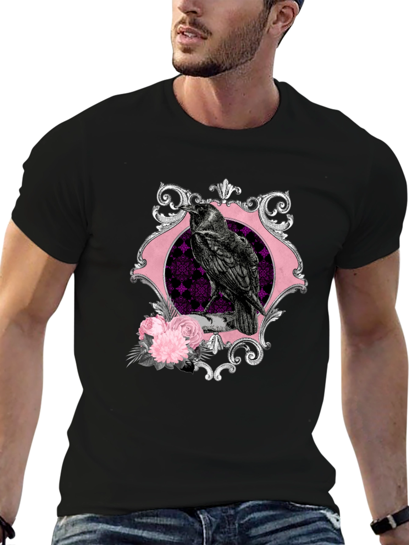 Raven & Roses Graphic Tee - Gothic Style
