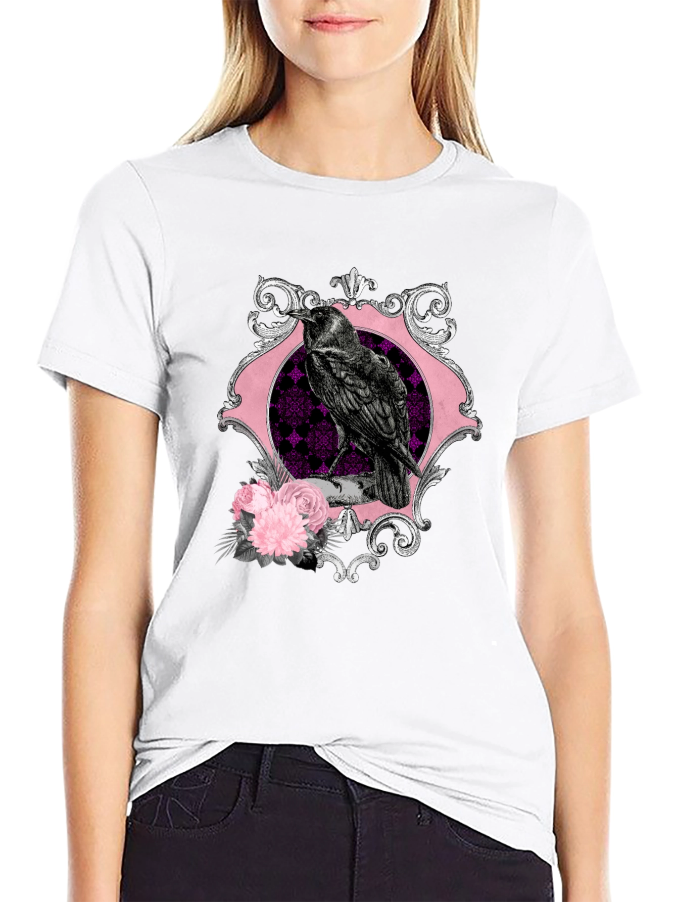 Raven & Roses Graphic Tee - Gothic Style