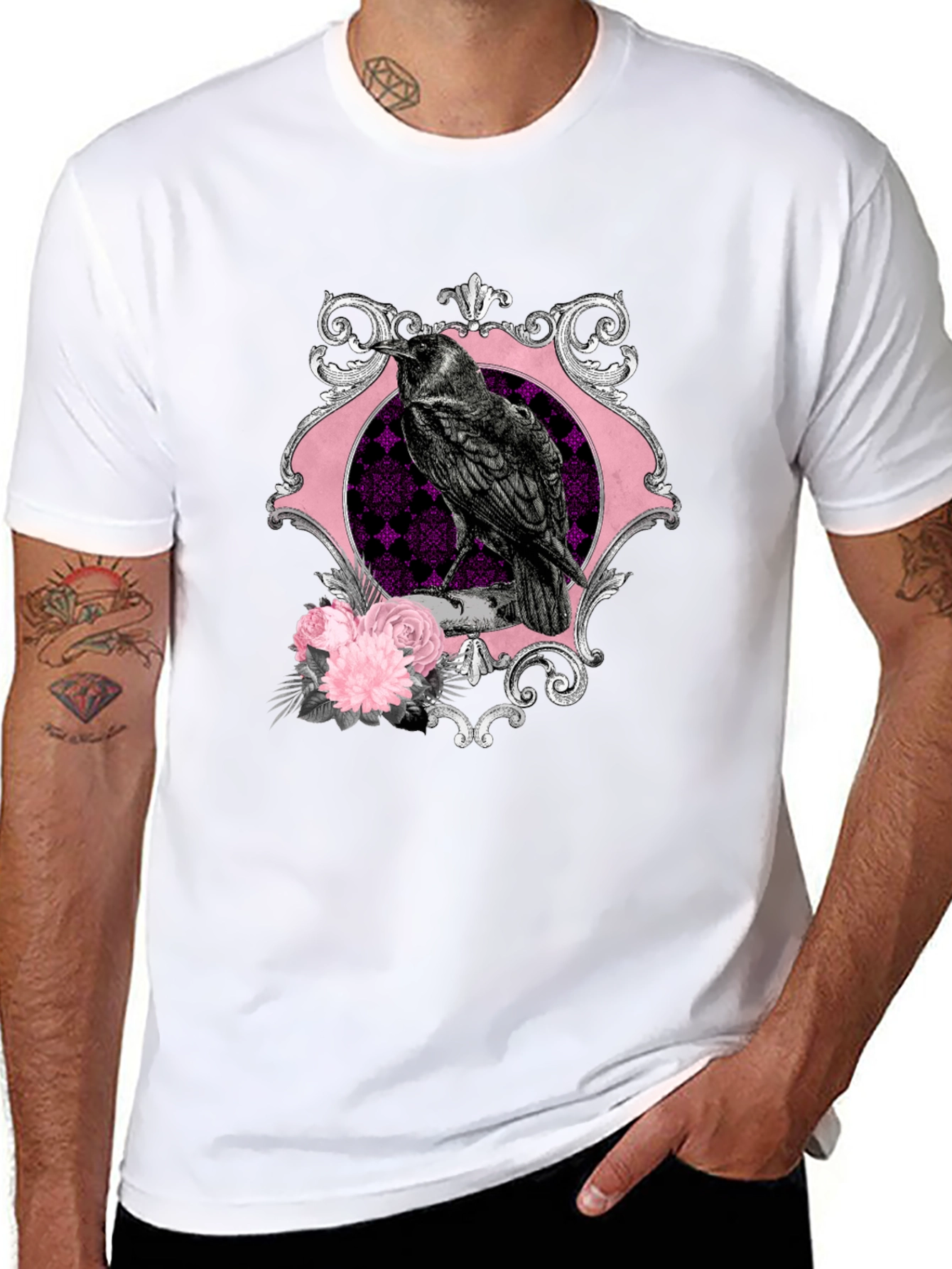 Raven & Roses Graphic Tee - Gothic Style
