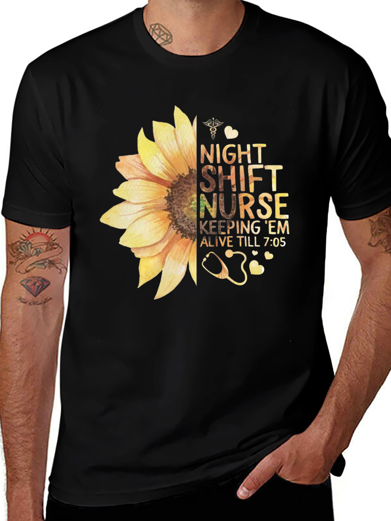 Night Shift Nurse Sunflower Graphic T-Shirt