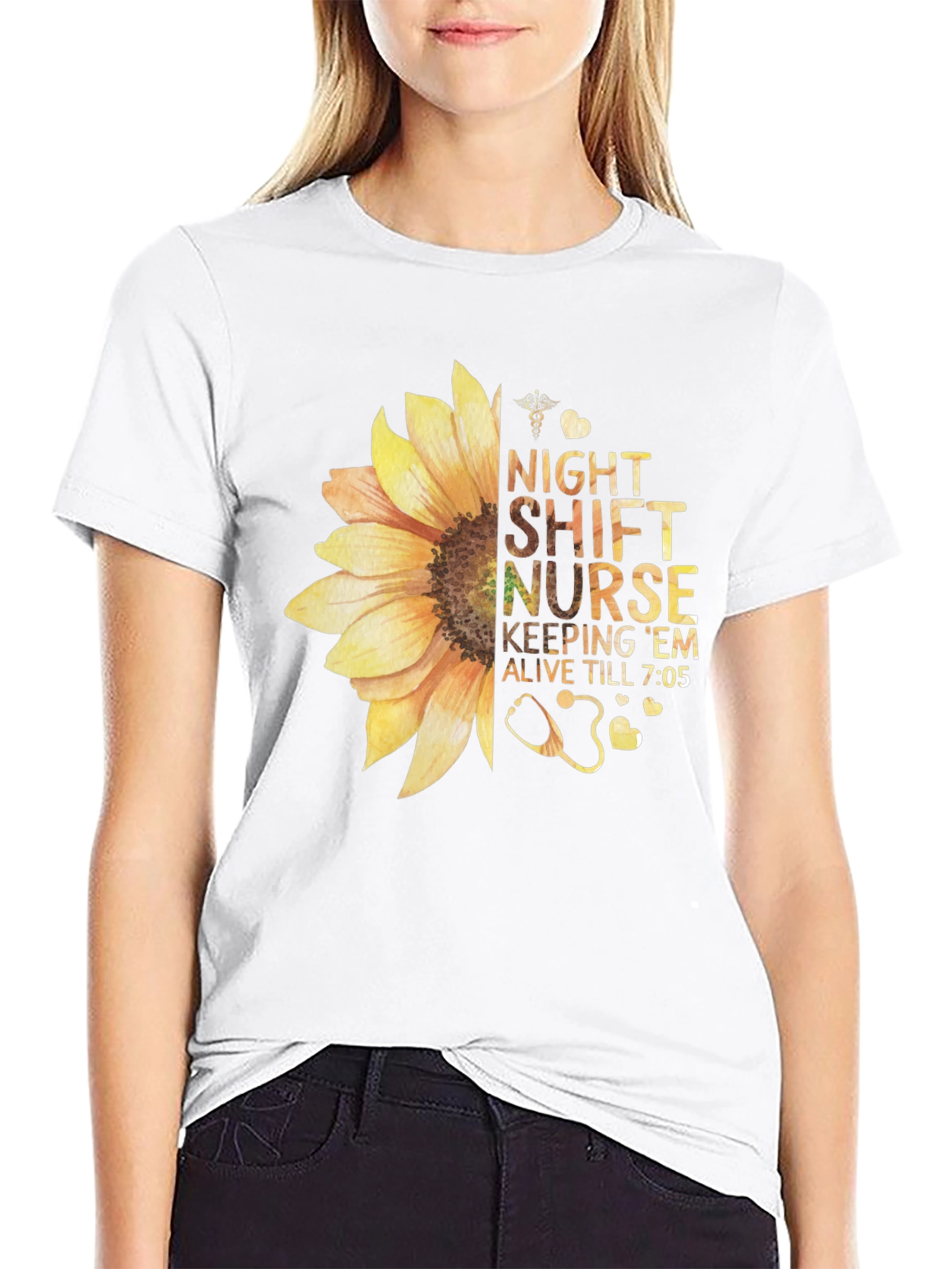 Night Shift Nurse Sunflower Graphic T-Shirt