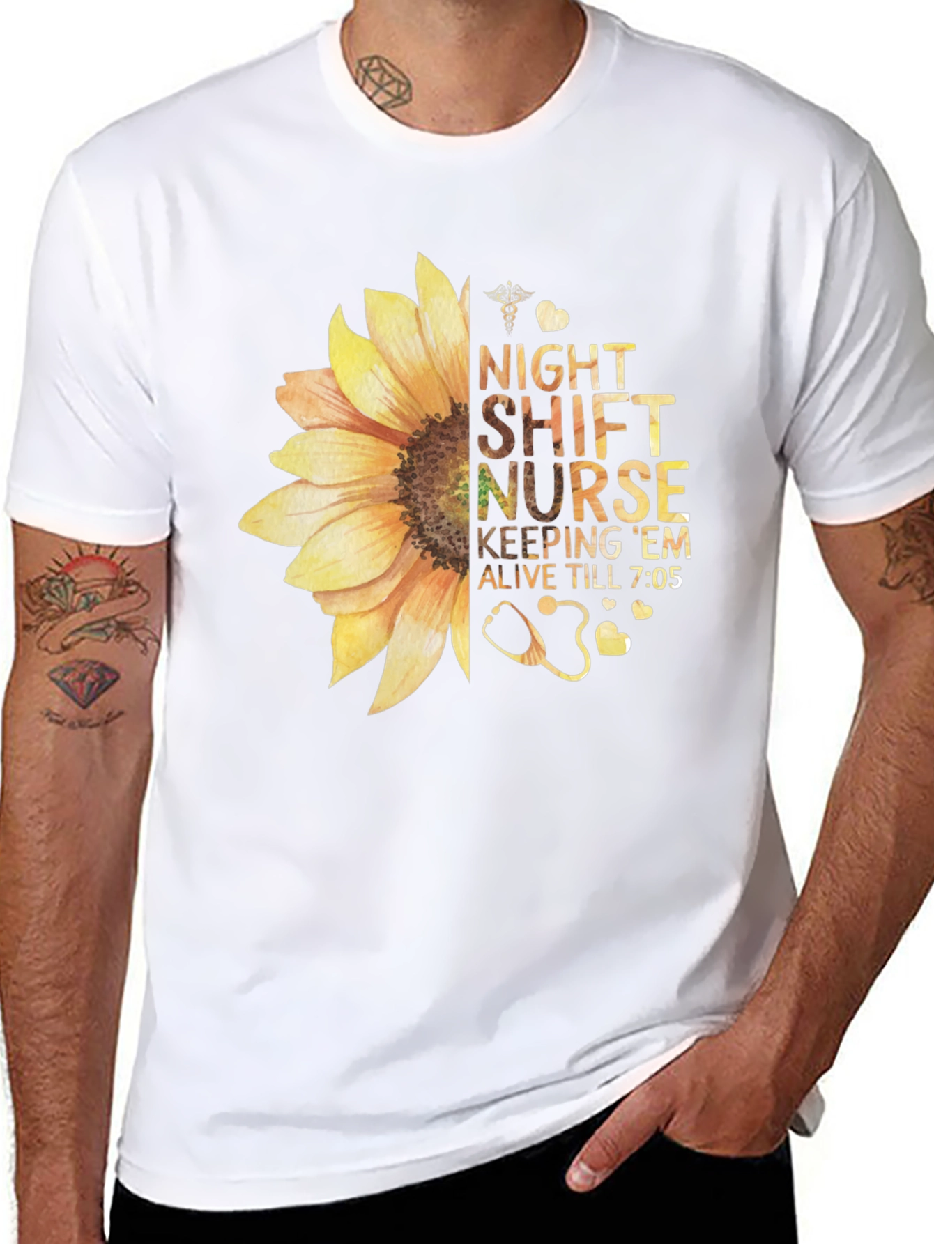 Night Shift Nurse Sunflower Graphic T-Shirt