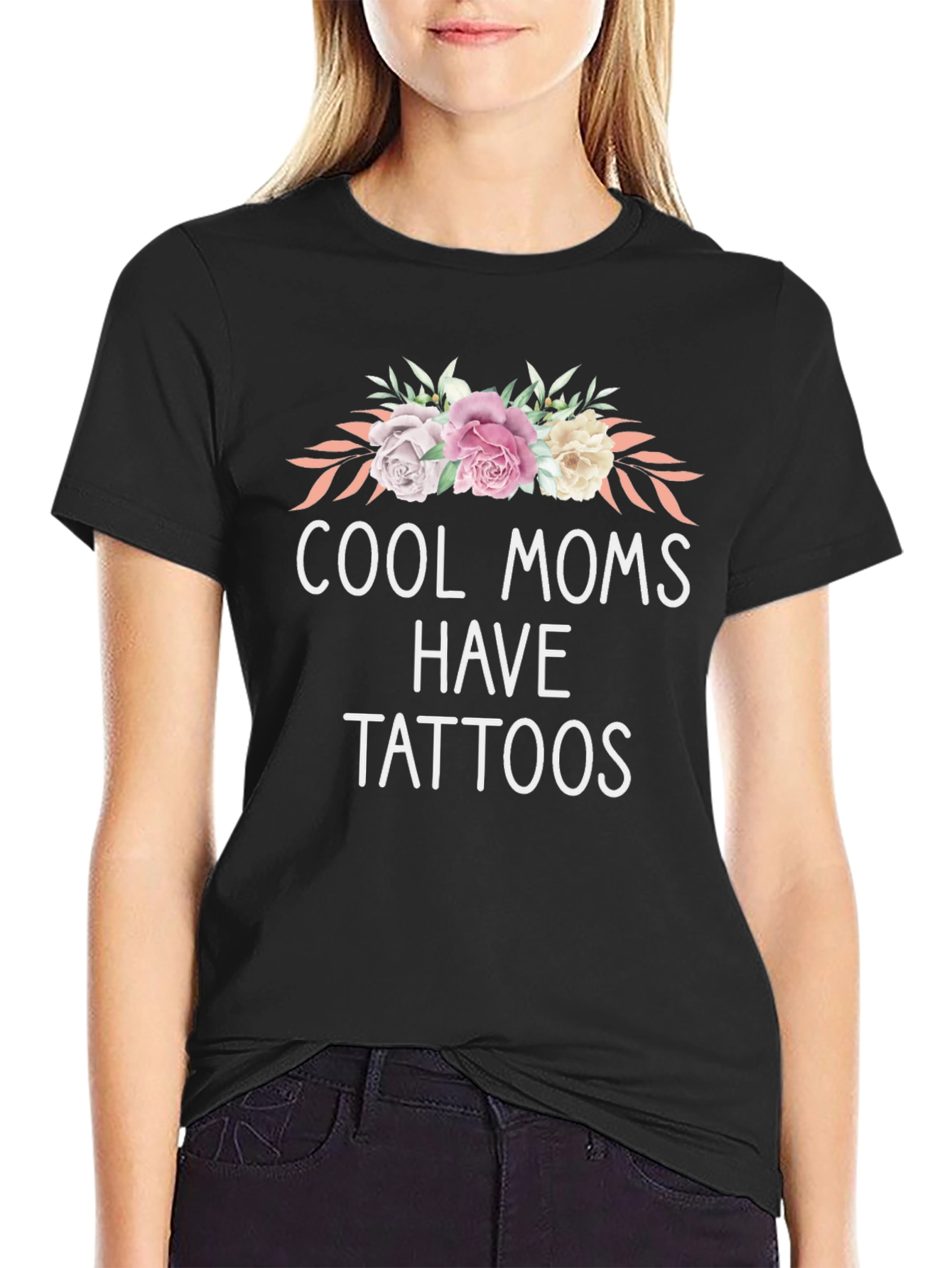 Cool Moms Have Tattoos T-Shirt Floral Design