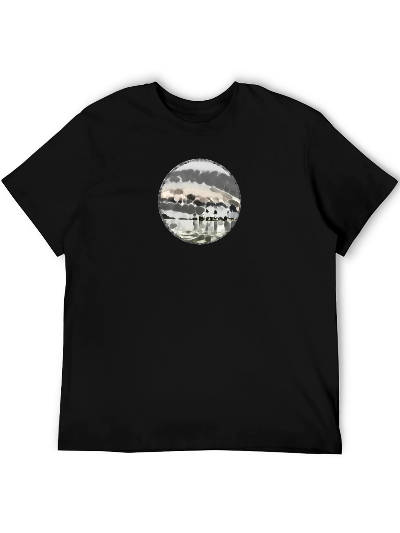 Mens Black Graphic Tee - Abstract Lake Scene
