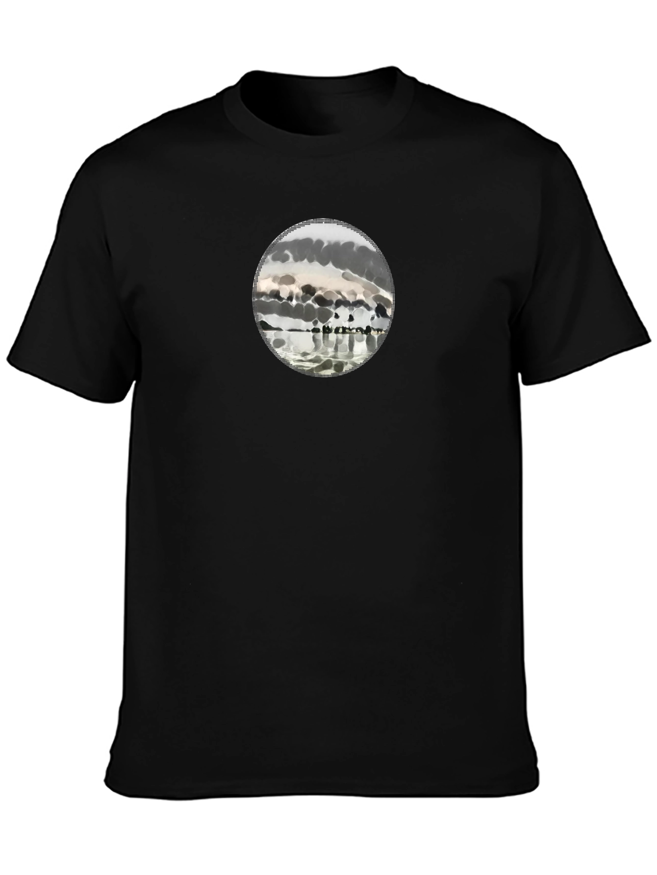 Mens Black Graphic Tee - Abstract Lake Scene