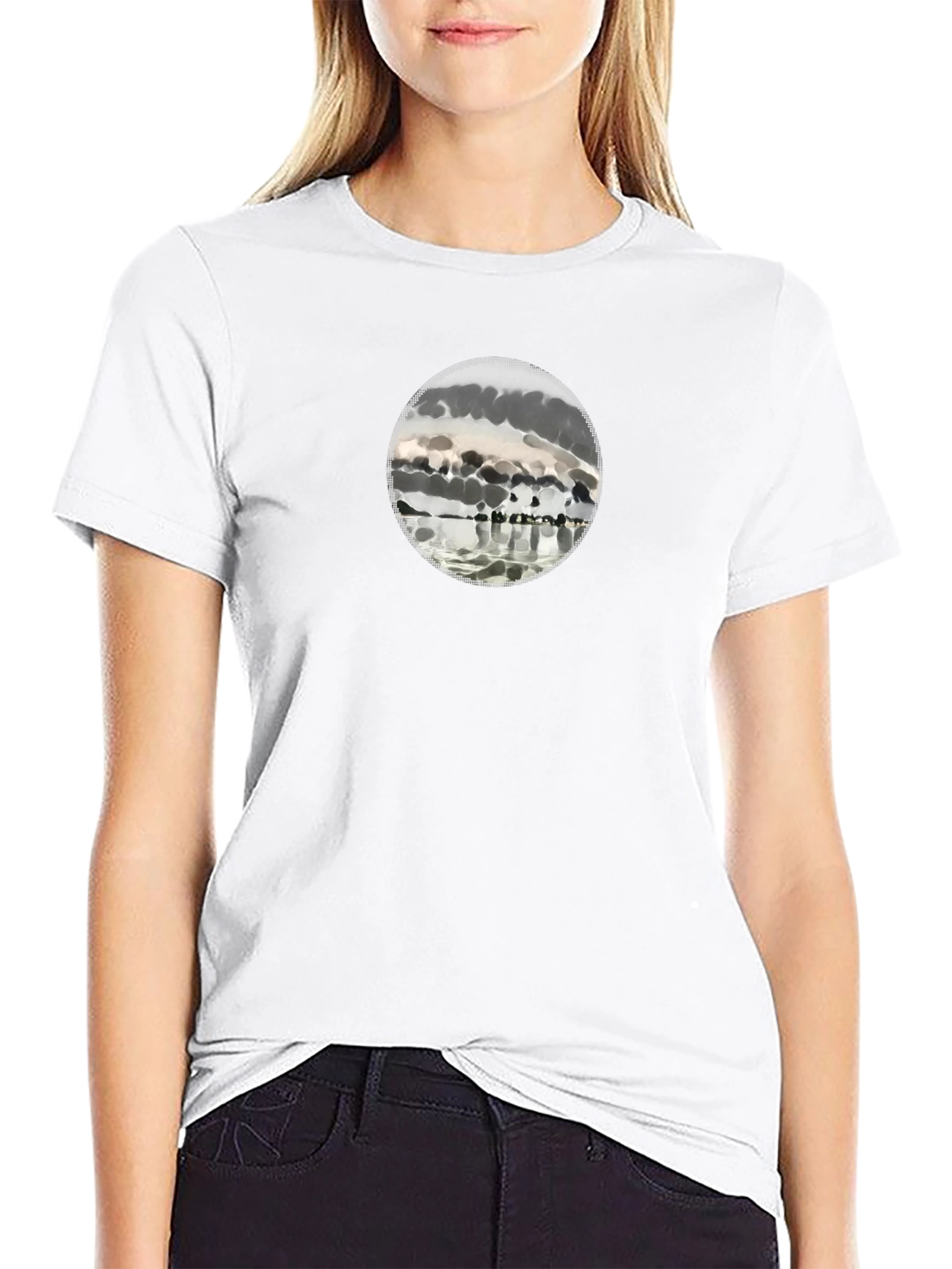 Mens Black Graphic Tee - Abstract Lake Scene