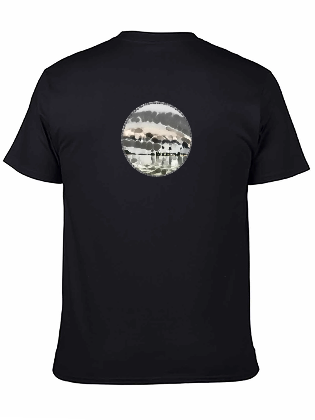 Mens Black Graphic Tee - Abstract Lake Scene
