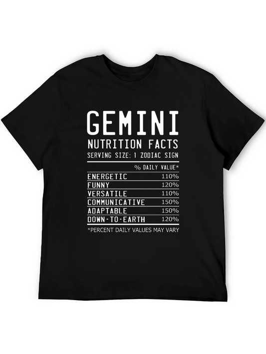 Gemini Nutrition Facts Black Graphic T-Shirt
