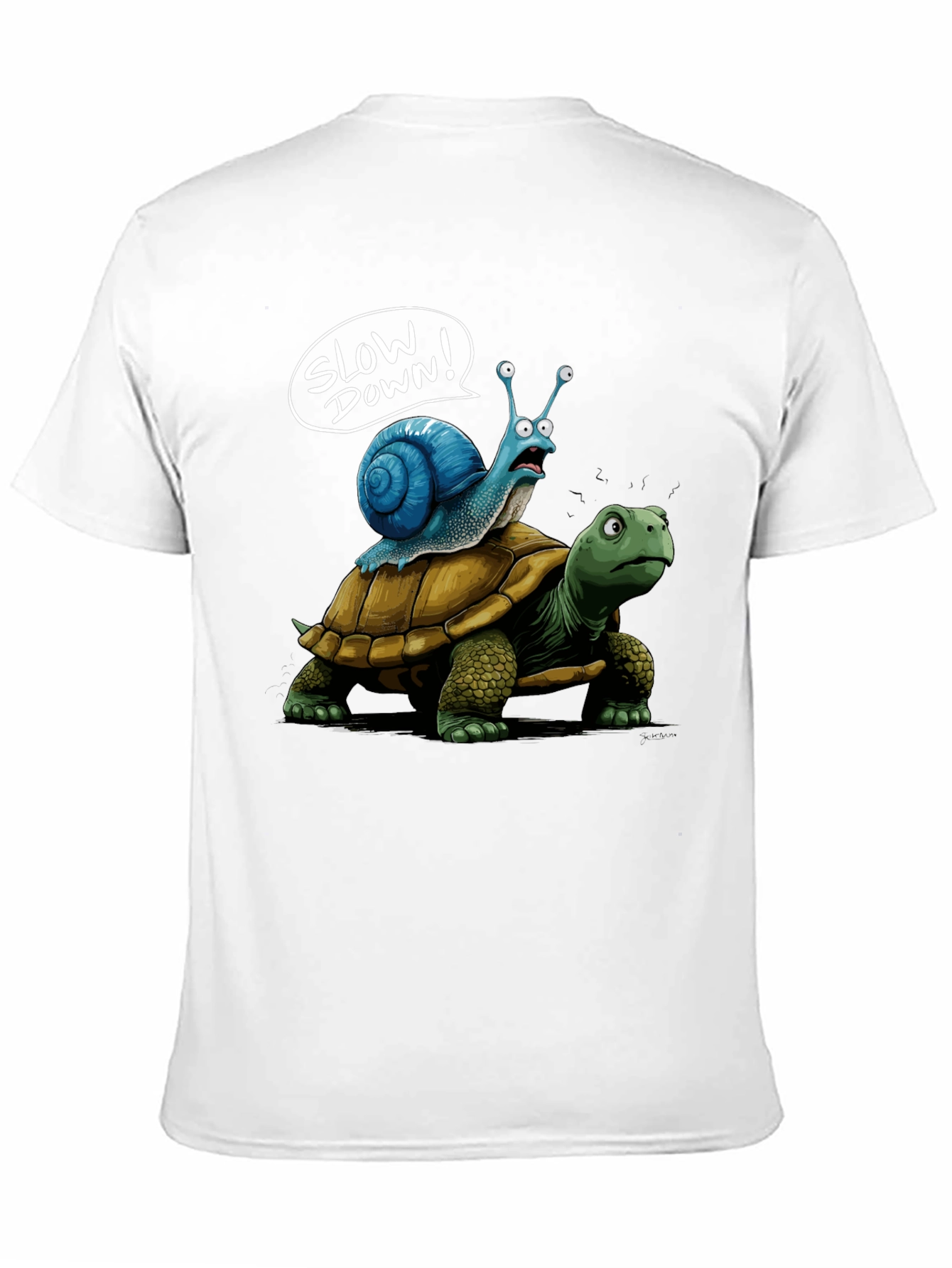 Slow Down Snail Riding Turtle Funny Black T-Shirt