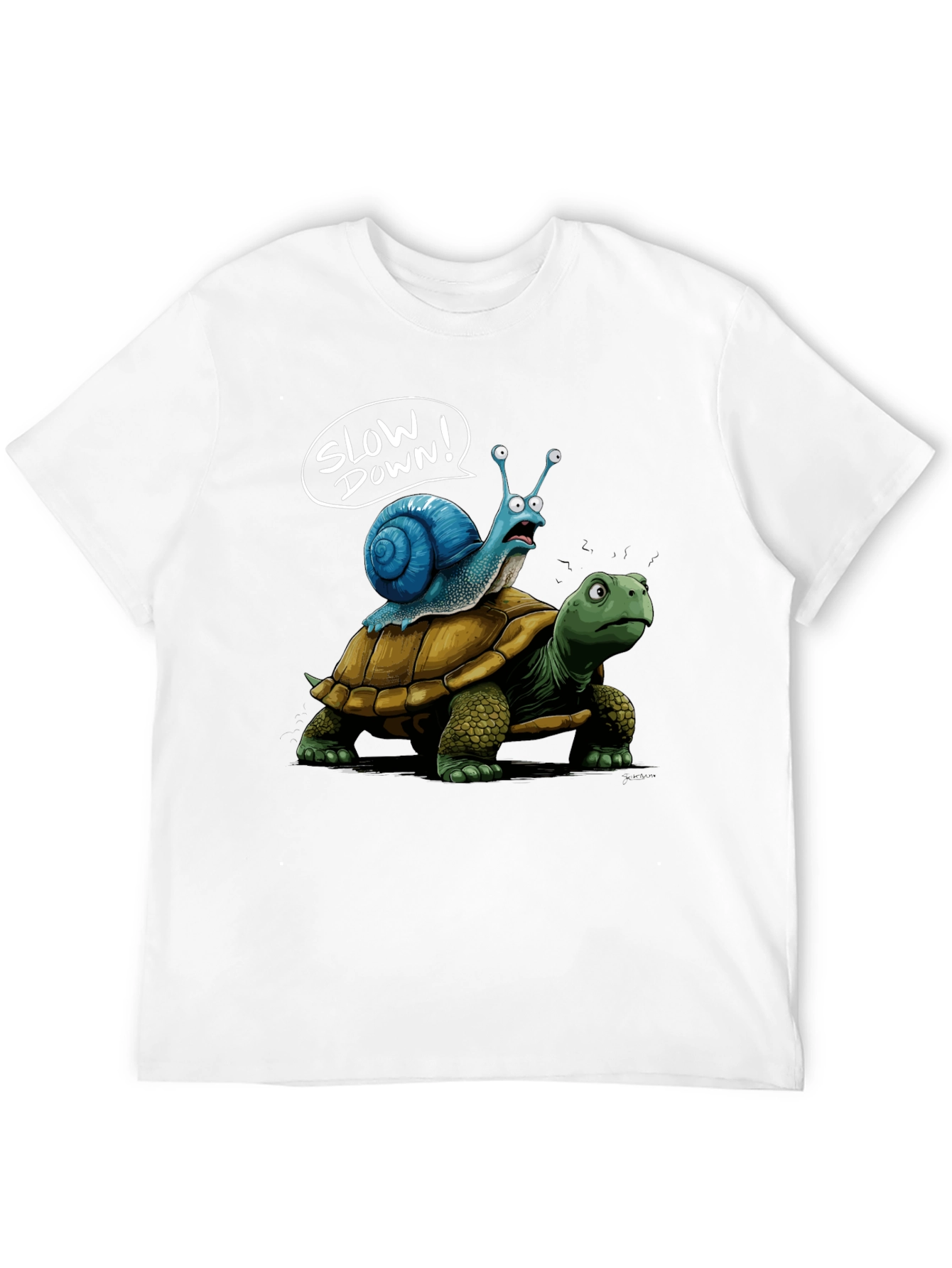 Slow Down Snail Riding Turtle Funny Black T-Shirt
