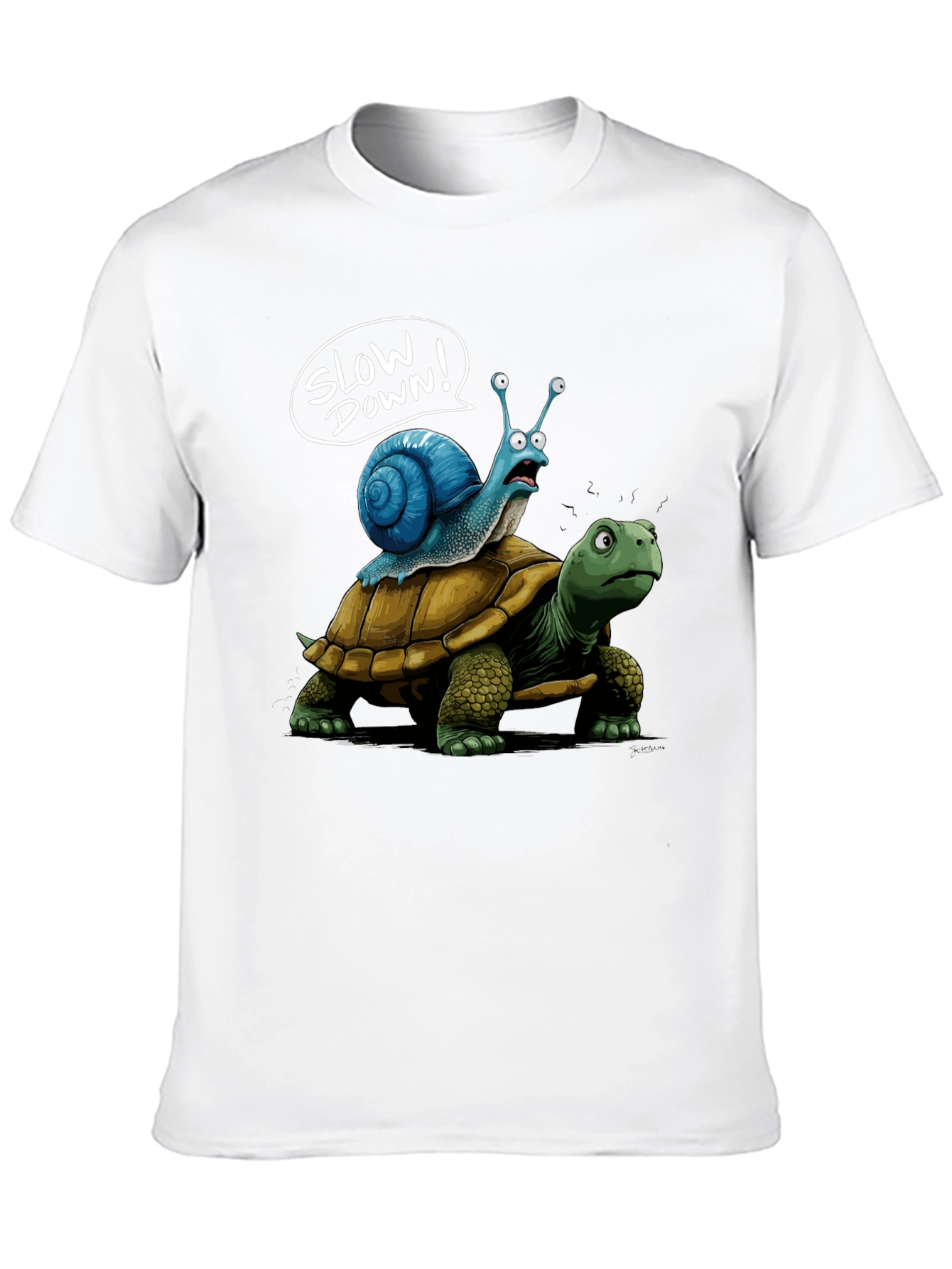 Slow Down Snail Riding Turtle Funny Black T-Shirt