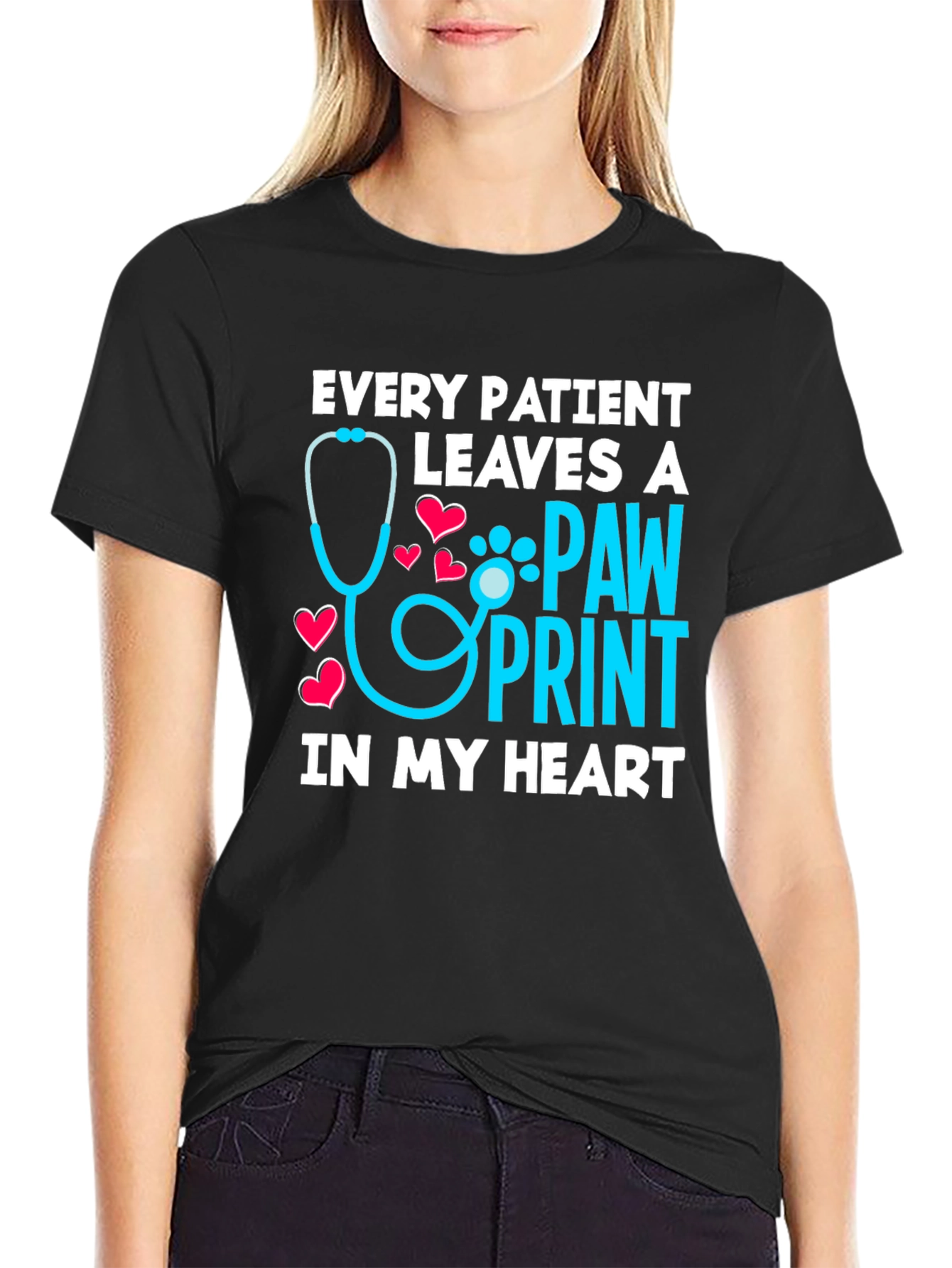 Veterinarian Paw Print Heart Graphic T-Shirt