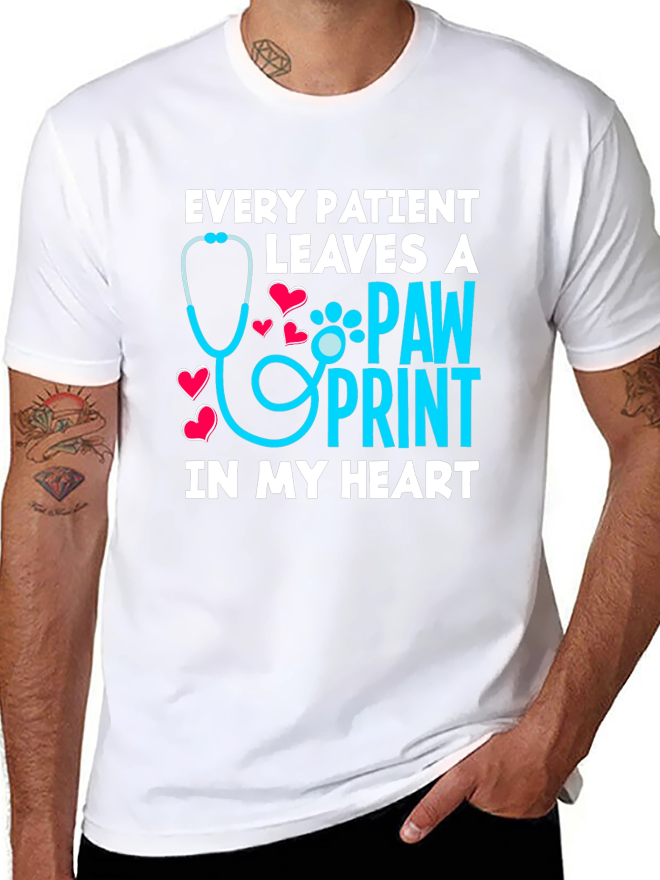 Veterinarian Paw Print Heart Graphic T-Shirt