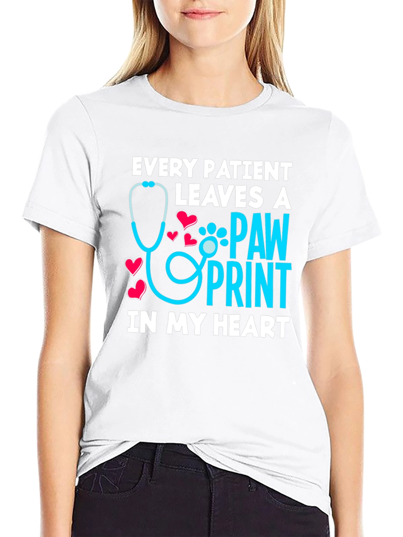 Veterinarian Paw Print Heart Graphic T-Shirt