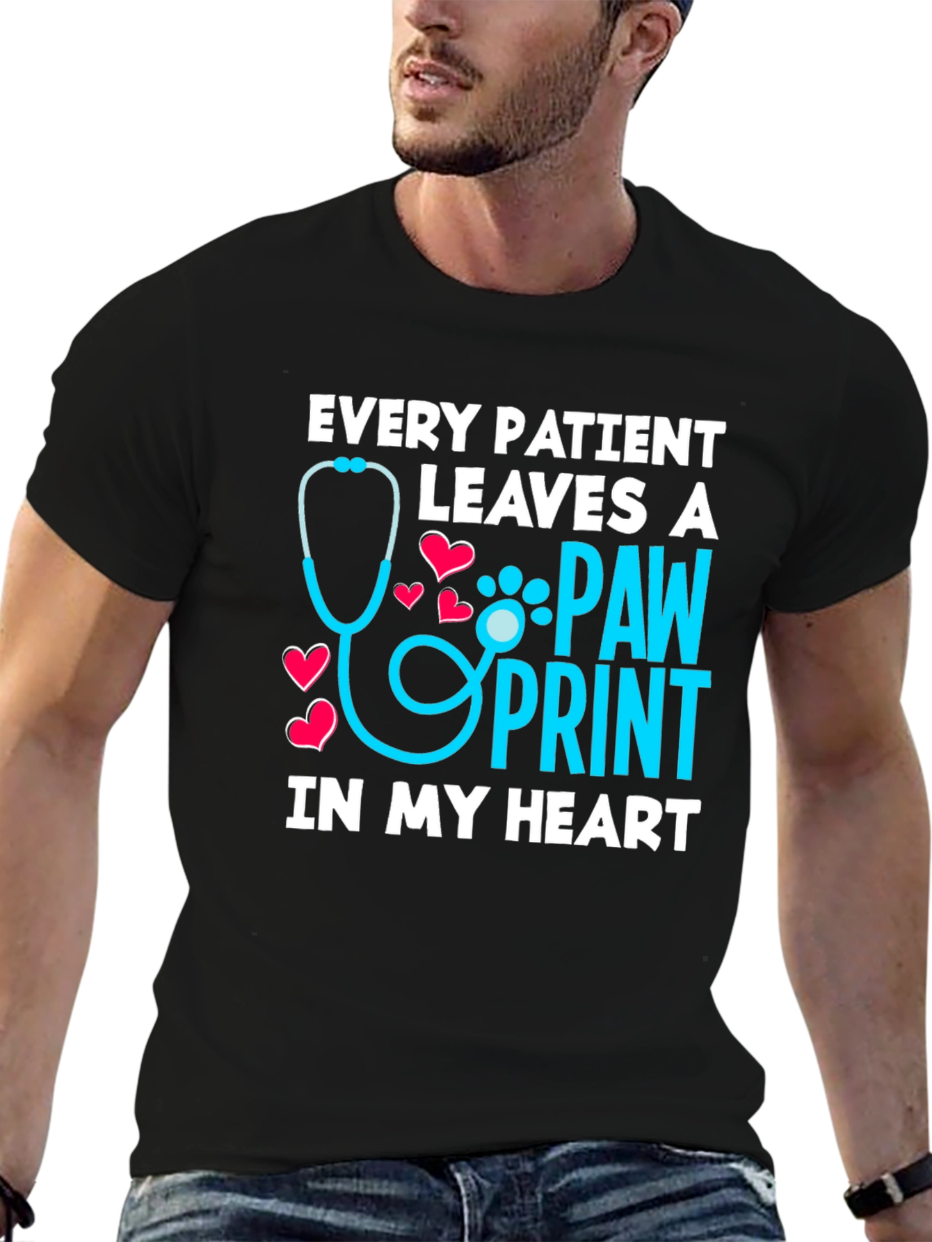 Veterinarian Paw Print Heart Graphic T-Shirt