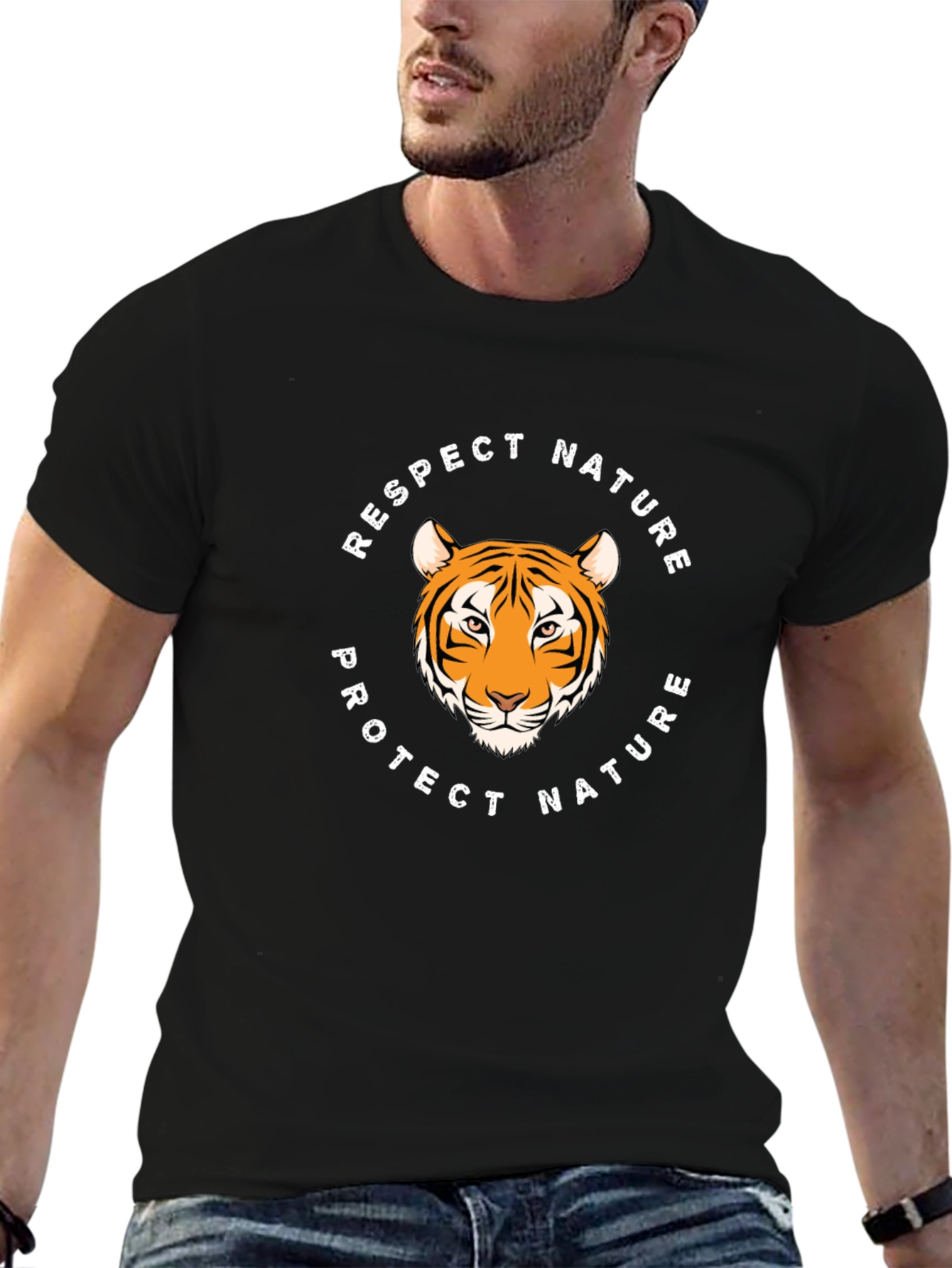 Respect Nature Tiger Graphic Tee - Black