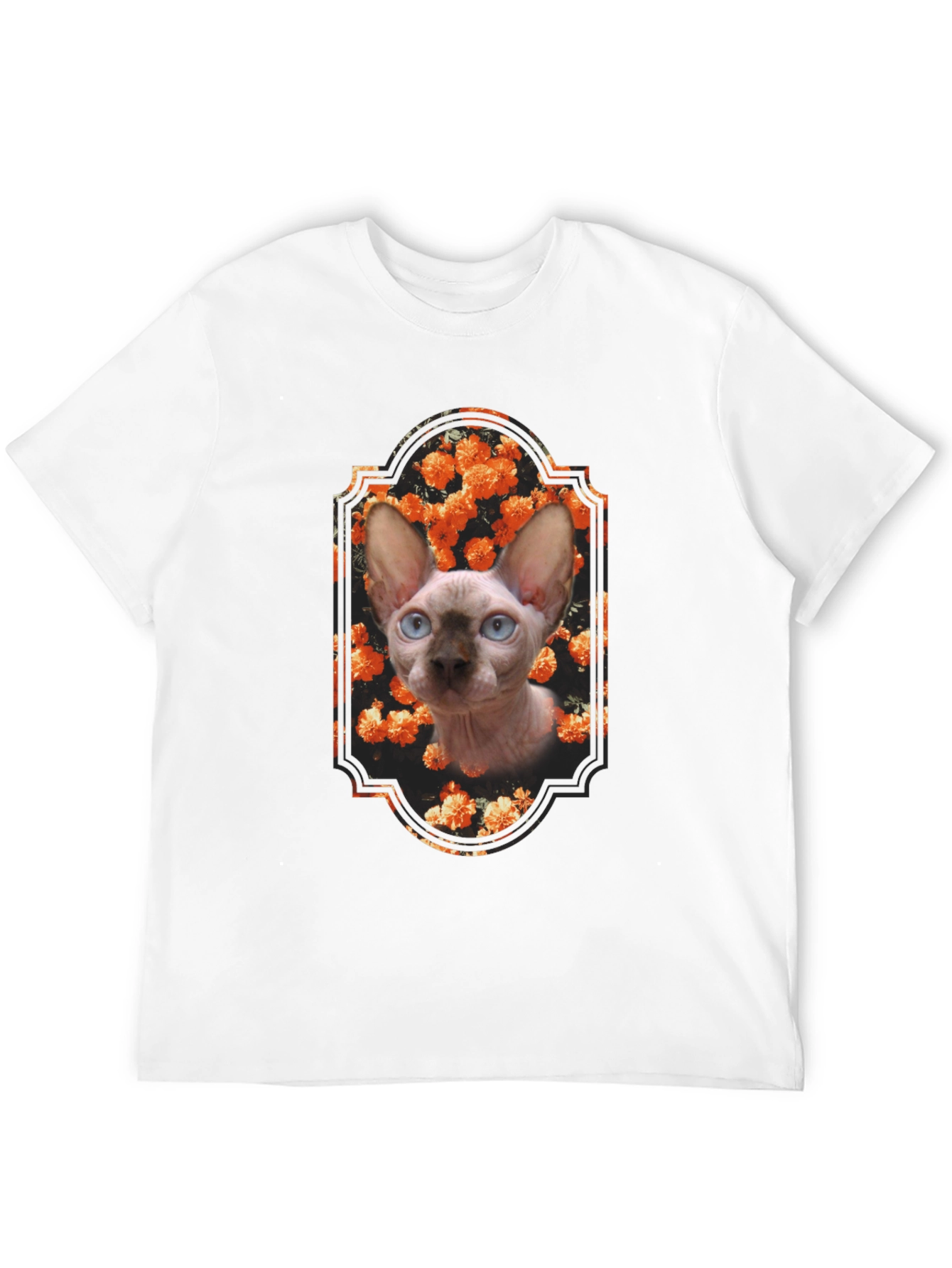 Sphynx Cat Floral Portrait Black T-Shirt