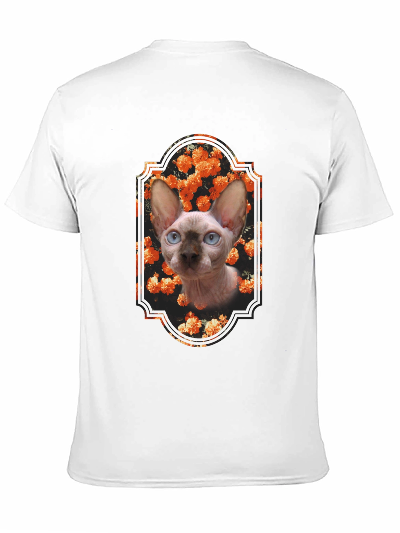 Sphynx Cat Floral Portrait Black T-Shirt