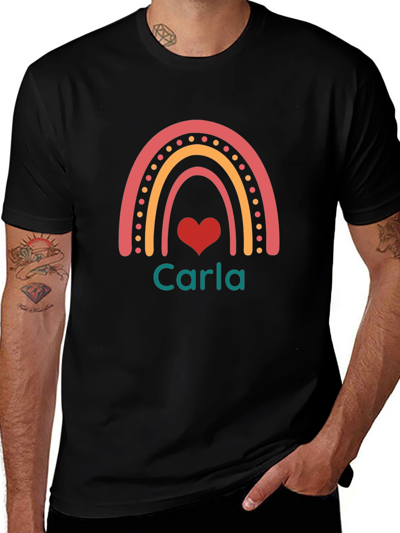 Carla Rainbow Heart T-Shirt - Black Crew Neck Tee