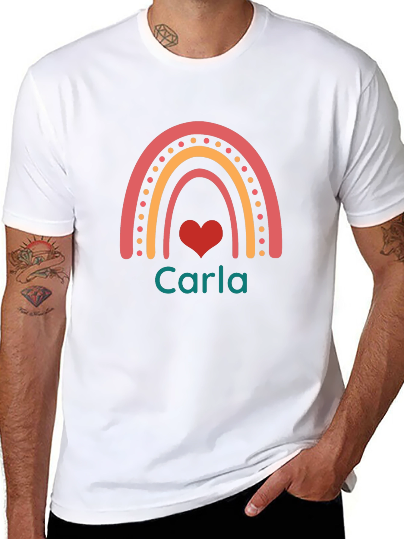 Carla Rainbow Heart T-Shirt - Black Crew Neck Tee