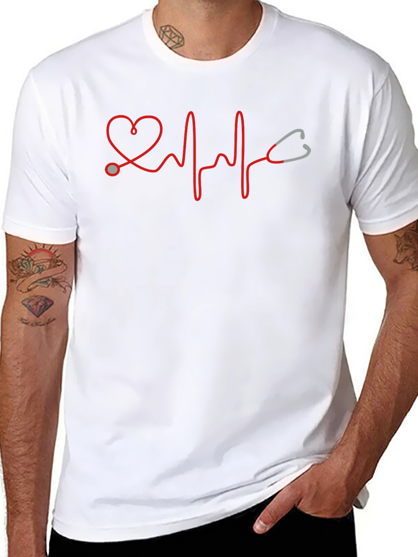 Heartbeat Stethoscope Graphic Tee - Medical Design