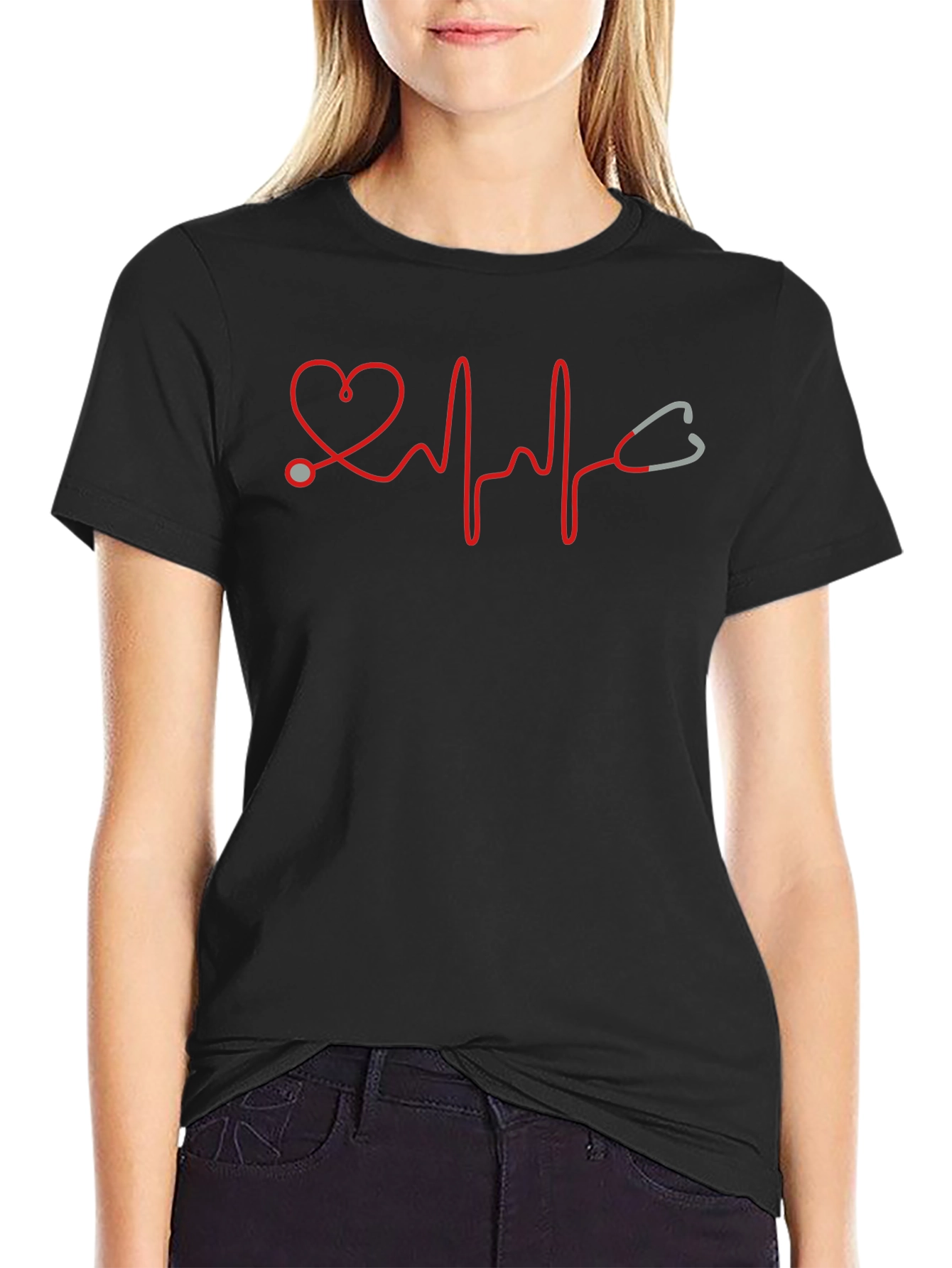 Heartbeat Stethoscope Graphic Tee - Medical Design