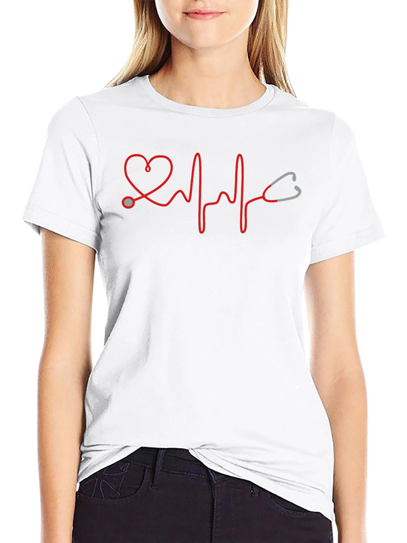 Heartbeat Stethoscope Graphic Tee - Medical Design