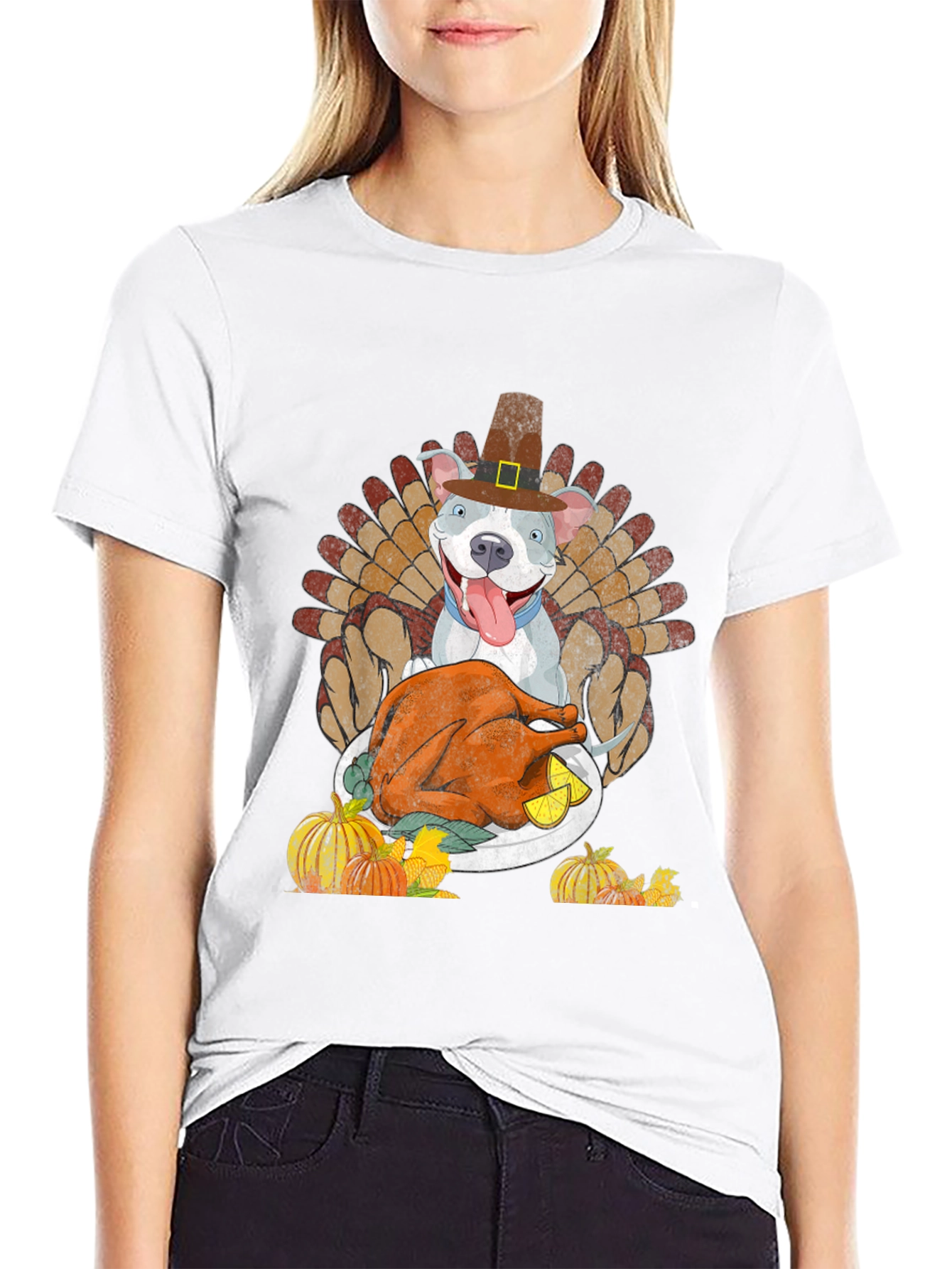 Thanksgiving Dog Pilgrim Turkey Dinner T-Shirt
