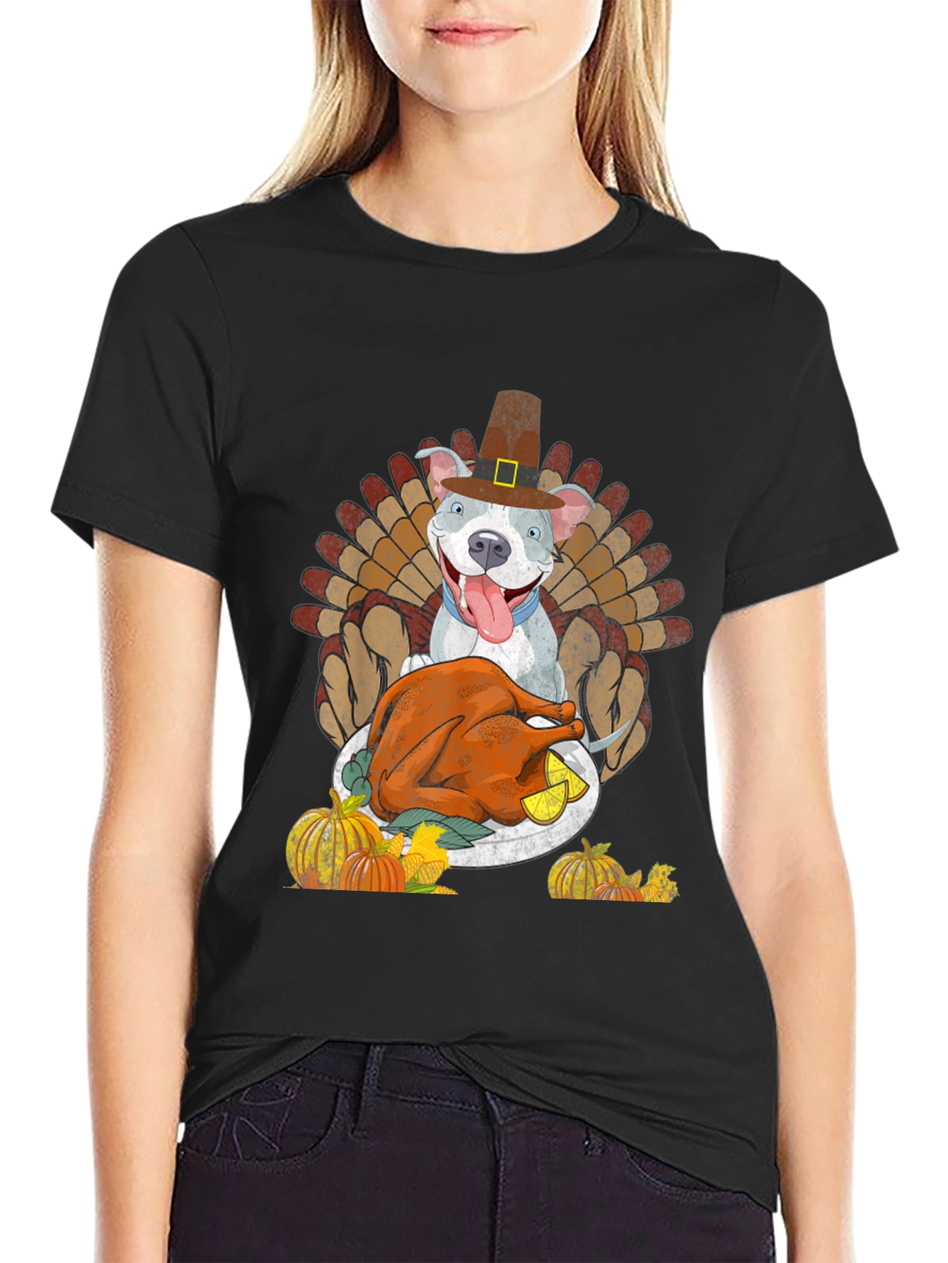 Thanksgiving Dog Pilgrim Turkey Dinner T-Shirt