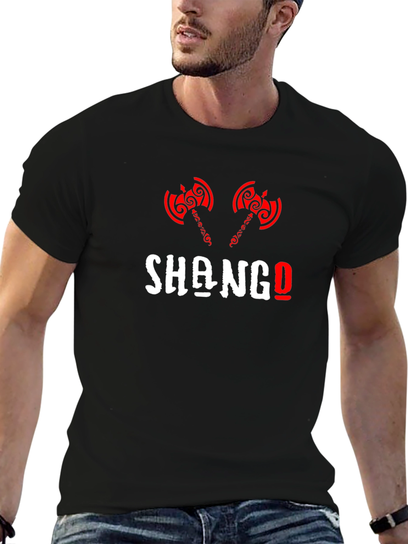 Shango T-Shirt Axe Design Black Cotton Tee