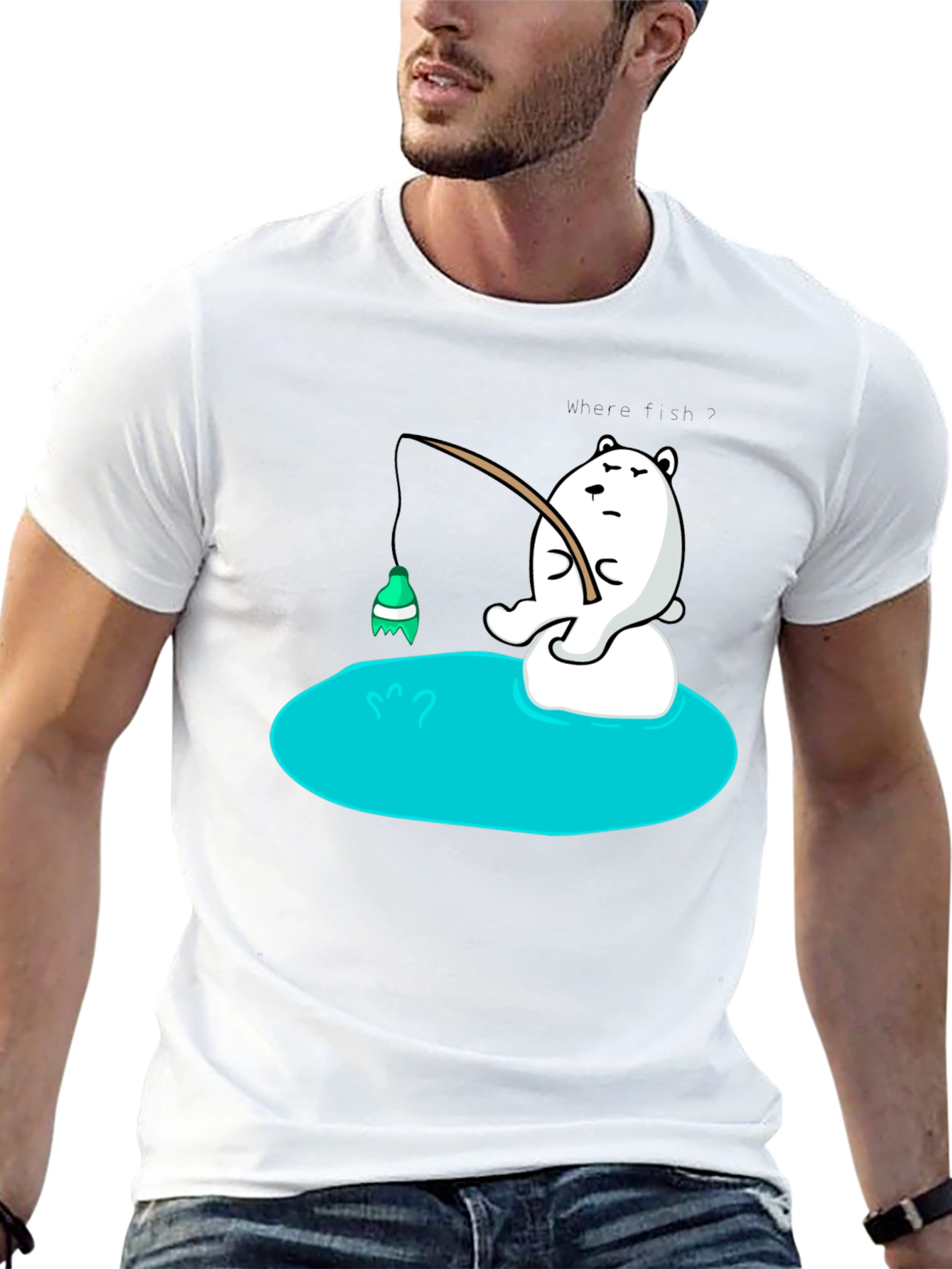 Cartoon Bear Fishing T-Shirt - Soft Cotton Tee