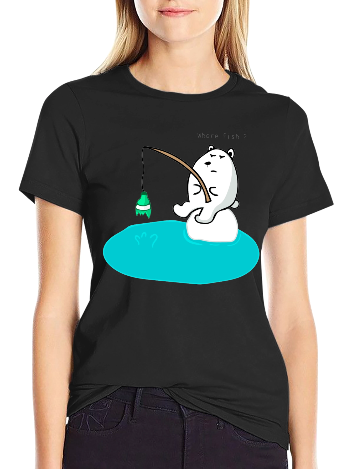 Cartoon Bear Fishing T-Shirt - Soft Cotton Tee
