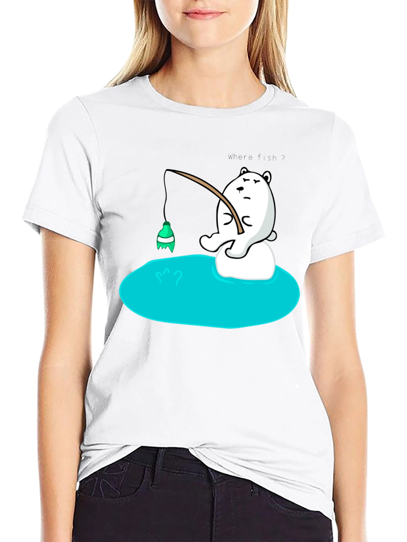 Cartoon Bear Fishing T-Shirt - Soft Cotton Tee