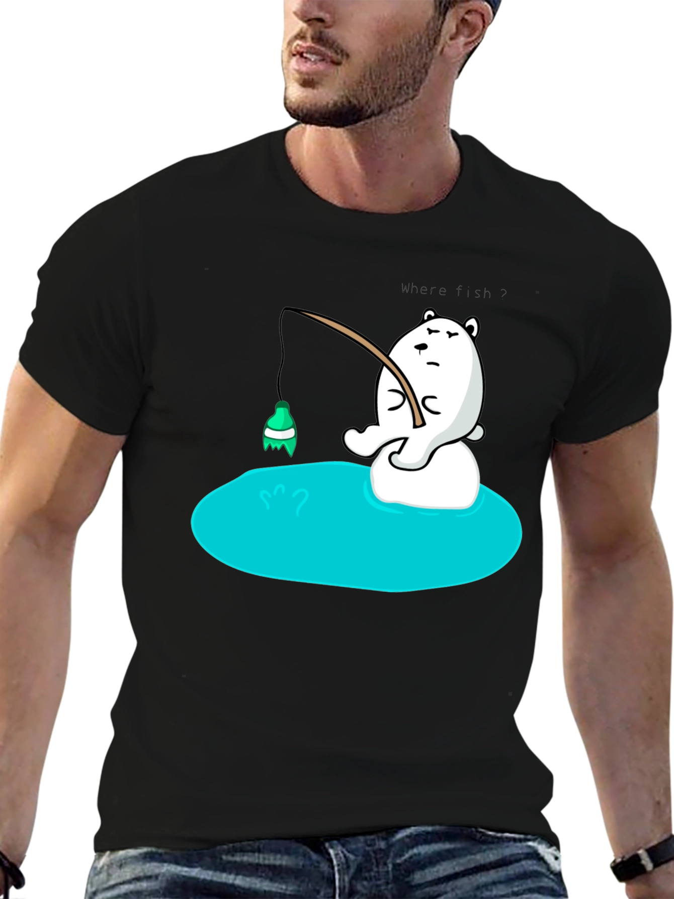 Cartoon Bear Fishing T-Shirt - Soft Cotton Tee