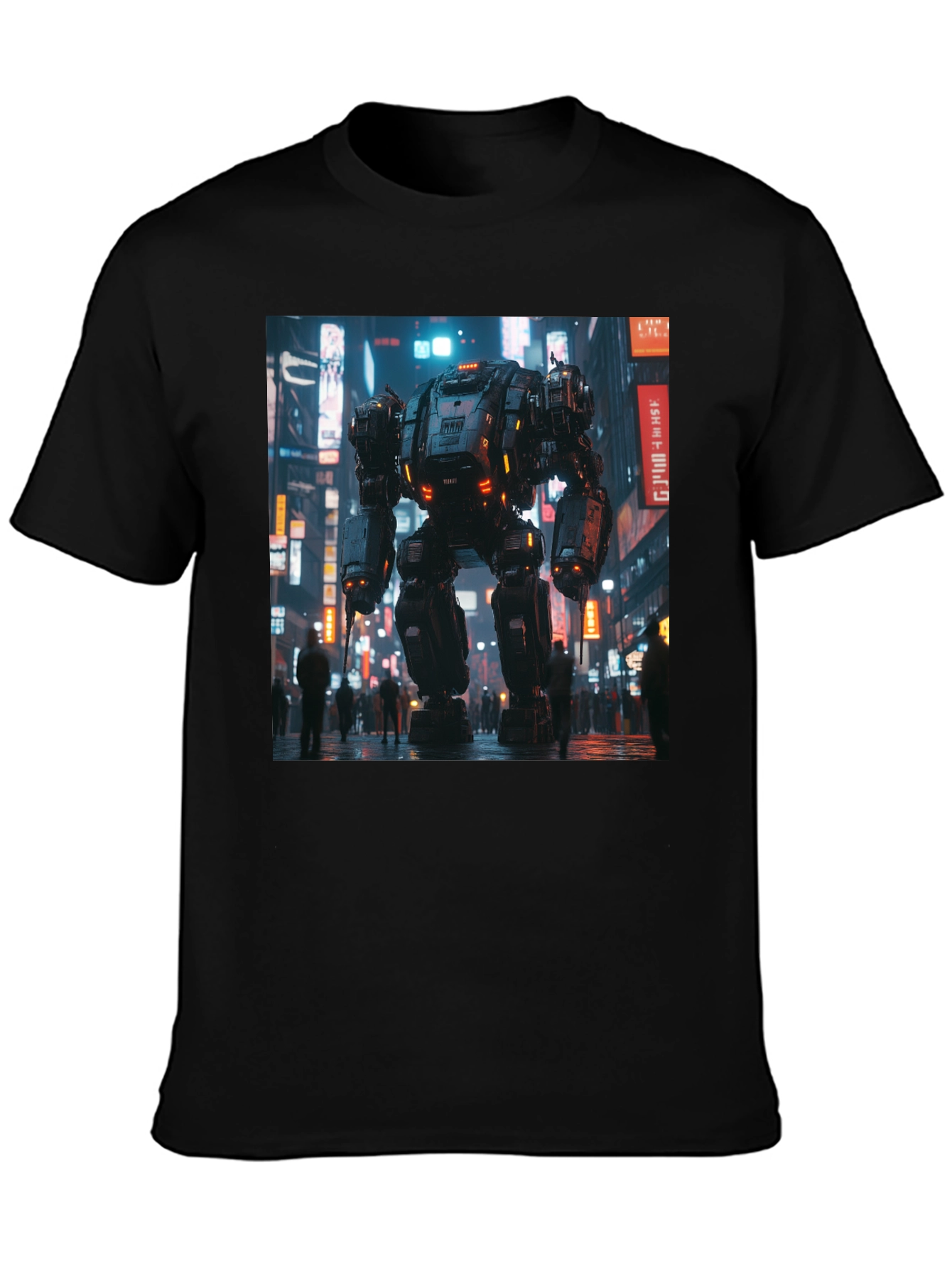 Mech Cityscape Graphic Black T-Shirt