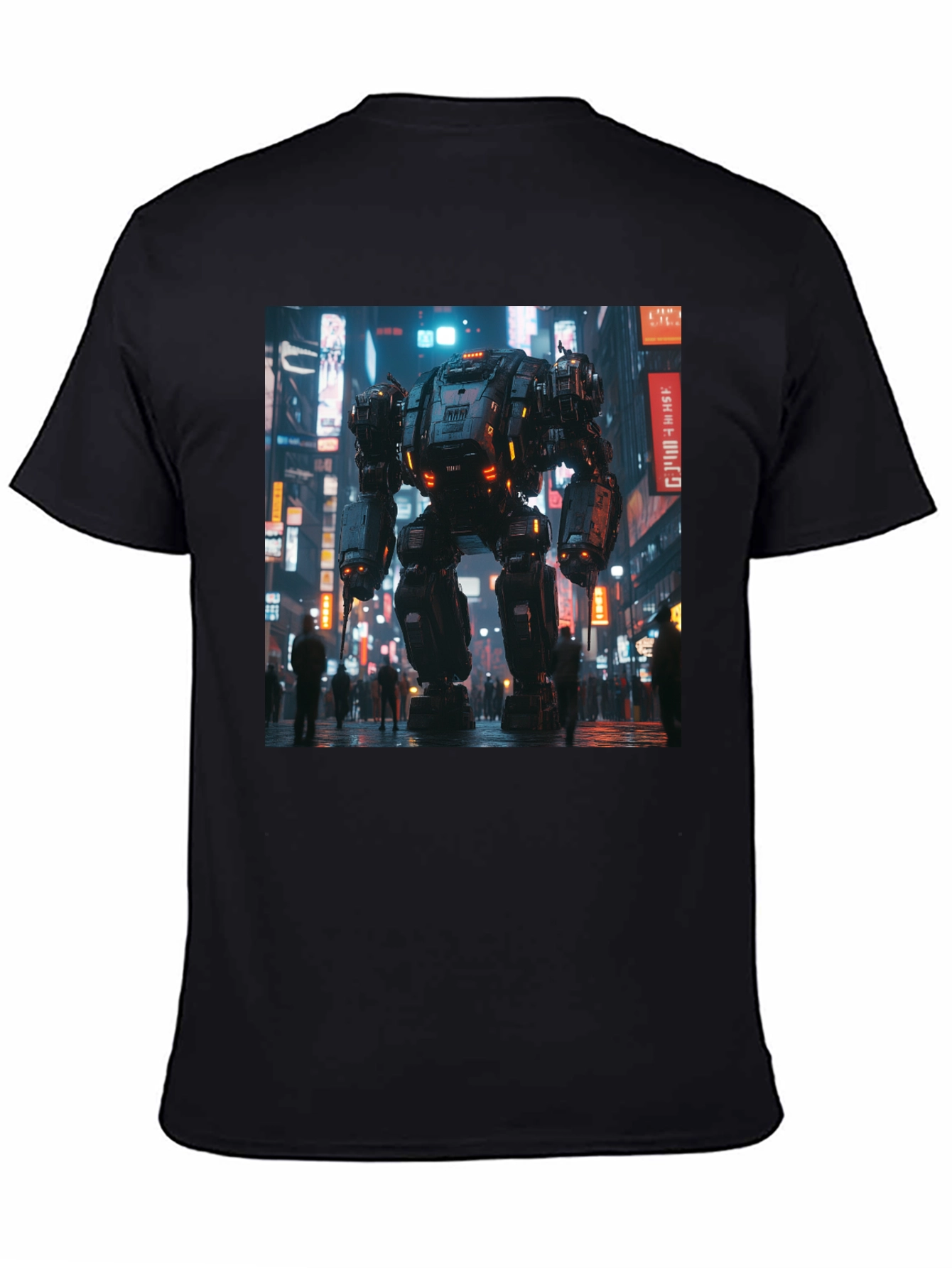 Mech Cityscape Graphic Black T-Shirt