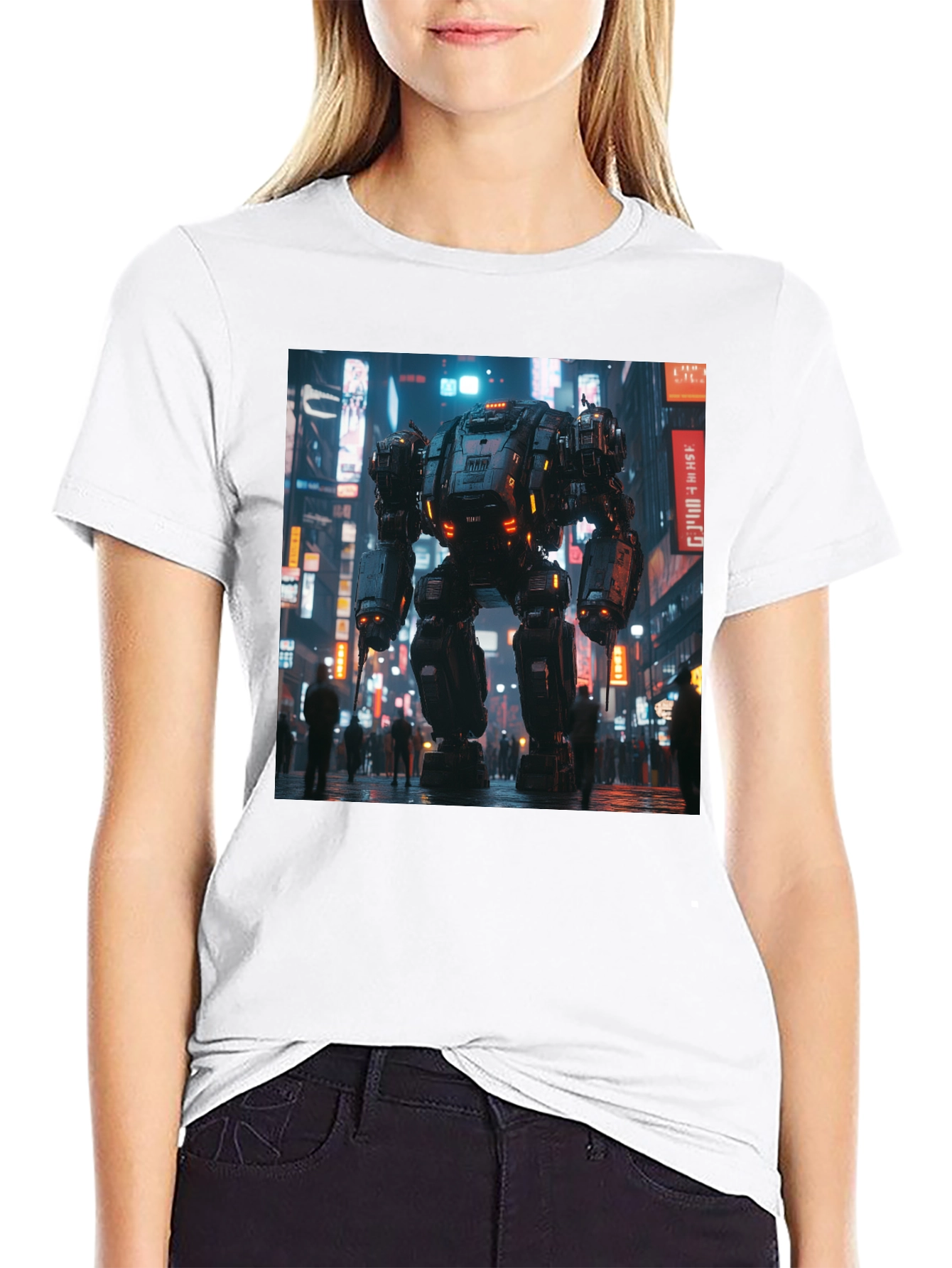 Mech Cityscape Graphic Black T-Shirt