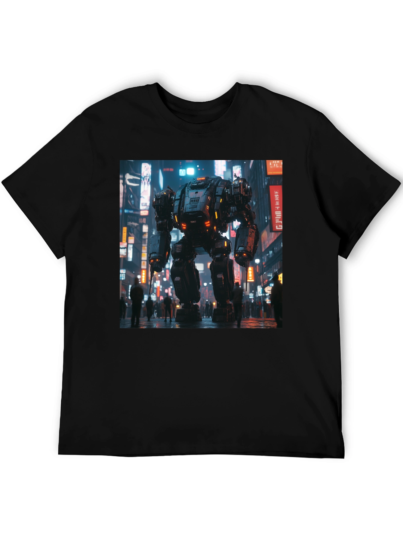 Mech Cityscape Graphic Black T-Shirt
